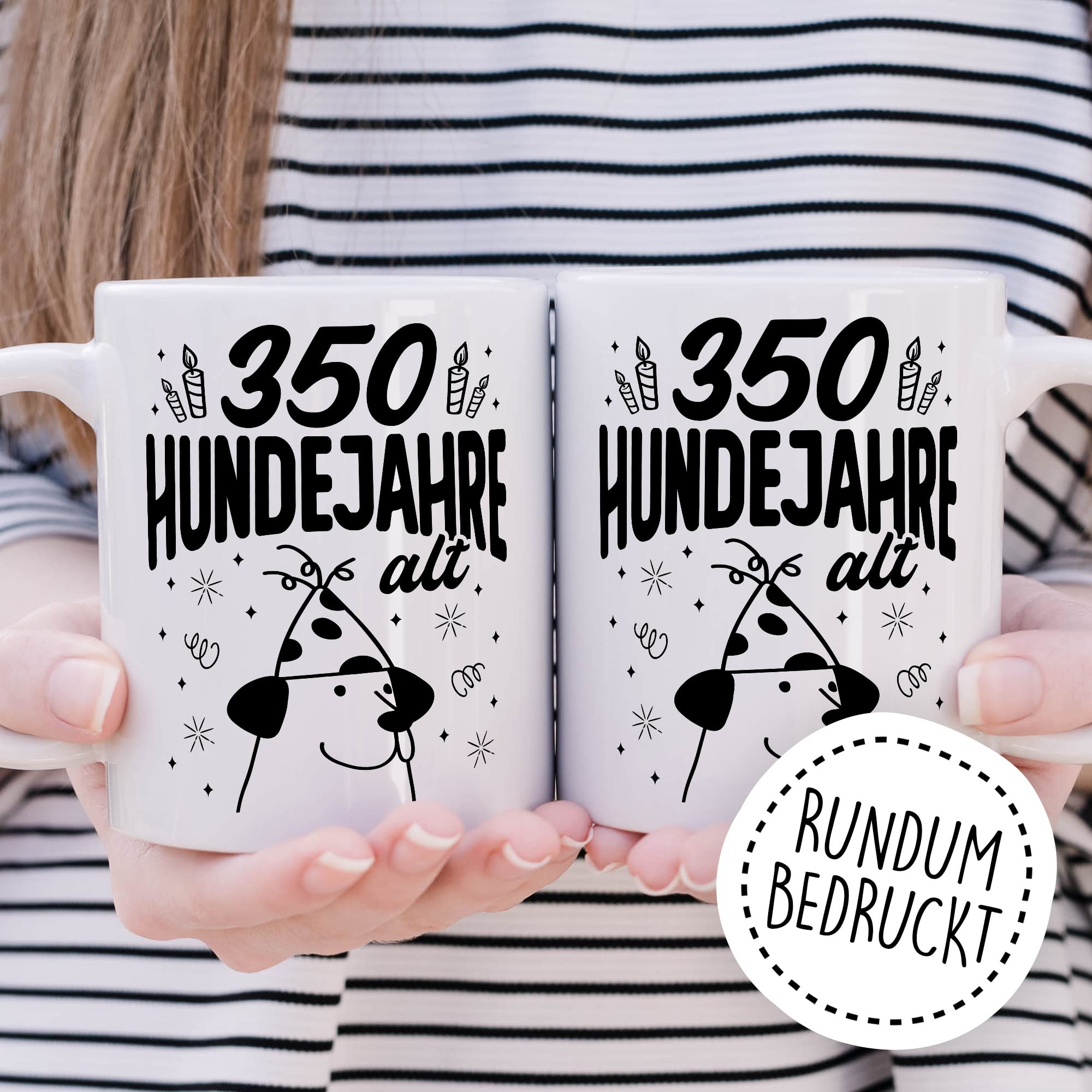 Tasse 50. Geburtstag, 350 Hundejahre alt Geschenk Geschenkidee Kaffeetasse mit Spruch lustig Kaffee-Becher Hundebesitzer Hundehalter Hundejahre Herrchen Frauchen Teetasse Witztasse