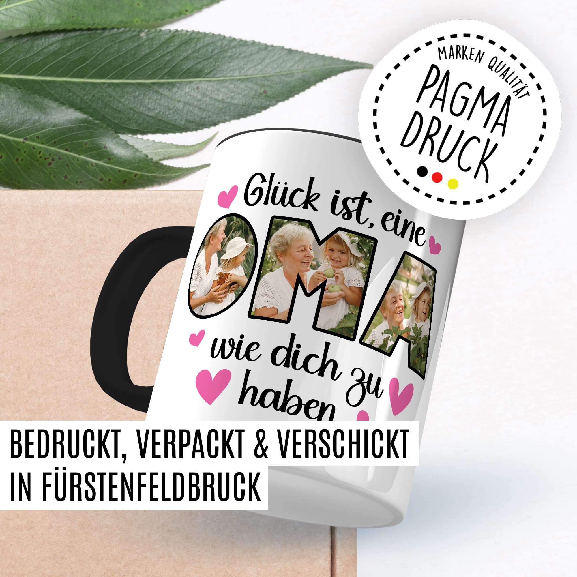 Oma Tasse personalisliert mit Bild, Glück ist eine Oma wie dich zu haben, Geschenk personalisierbar Großmutter Spruch Enkelkinder Geschenkidee Enkel Kaffeetasse