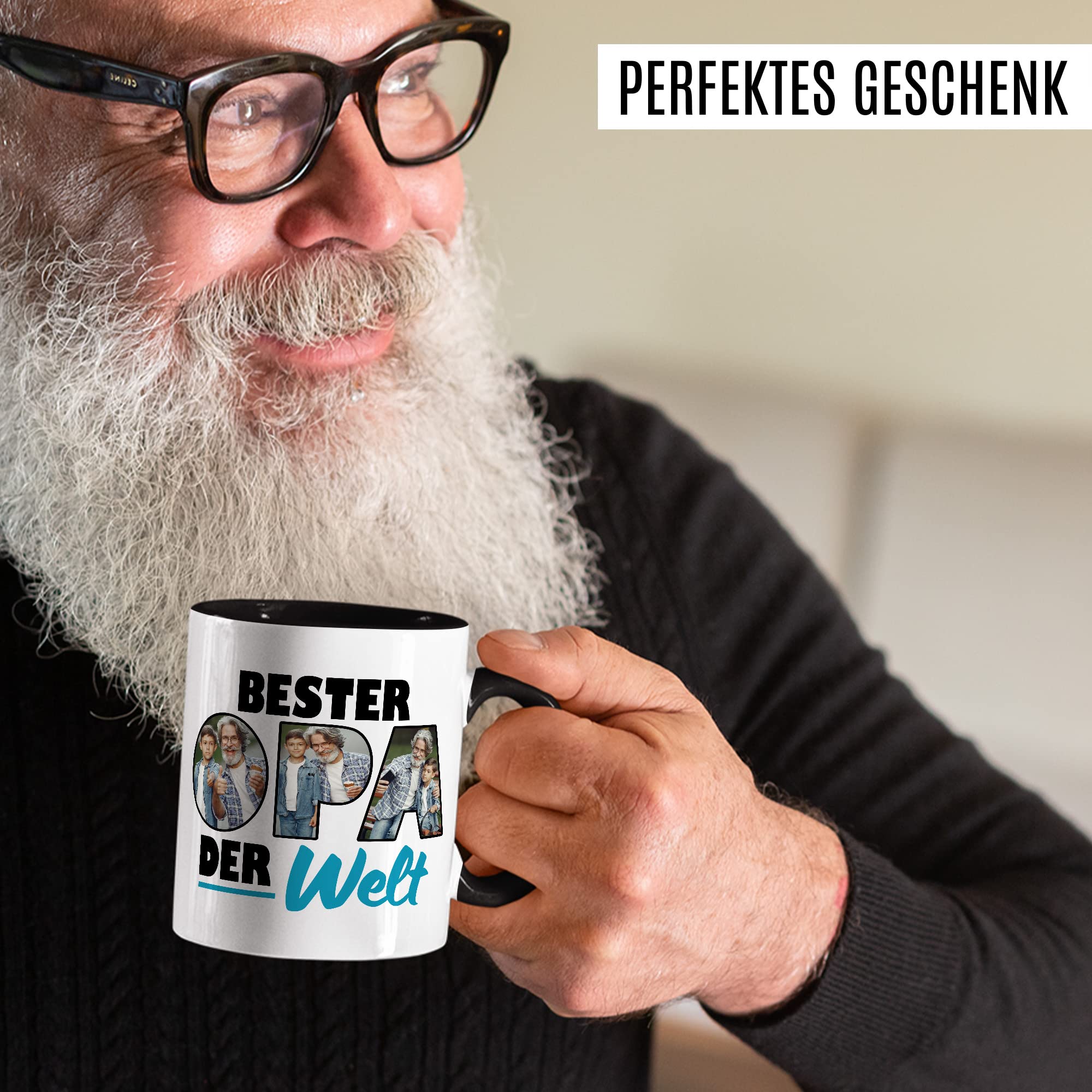 Opa Tasse personalisierbar mit Bild, Bester Opa der Welt, Geschenk personalisiert Großvater Spruch Enkelkinder schöner Spruch Geschenkidee Kaffeetasse Enkel