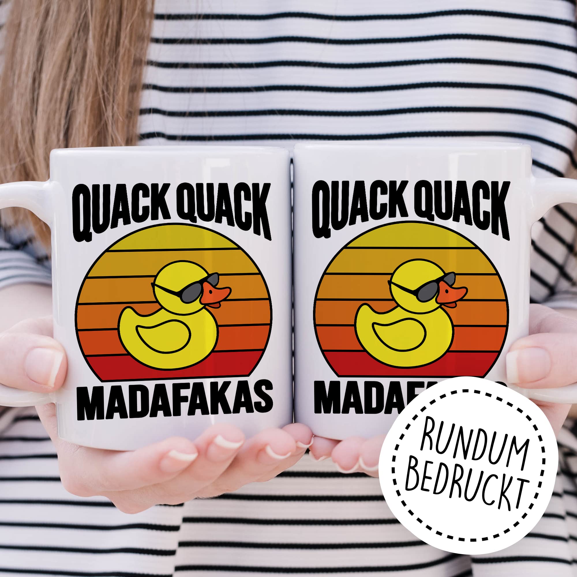 Lustige Tasse mit Spruch Kaffeetasse mit Spruch Kaffee-Becher Gummiente Humor Sarkasmus Teetasse Geschenk Kollegin Büro Geschenkidee Retro-Style Witz Quack Quack Madafakas