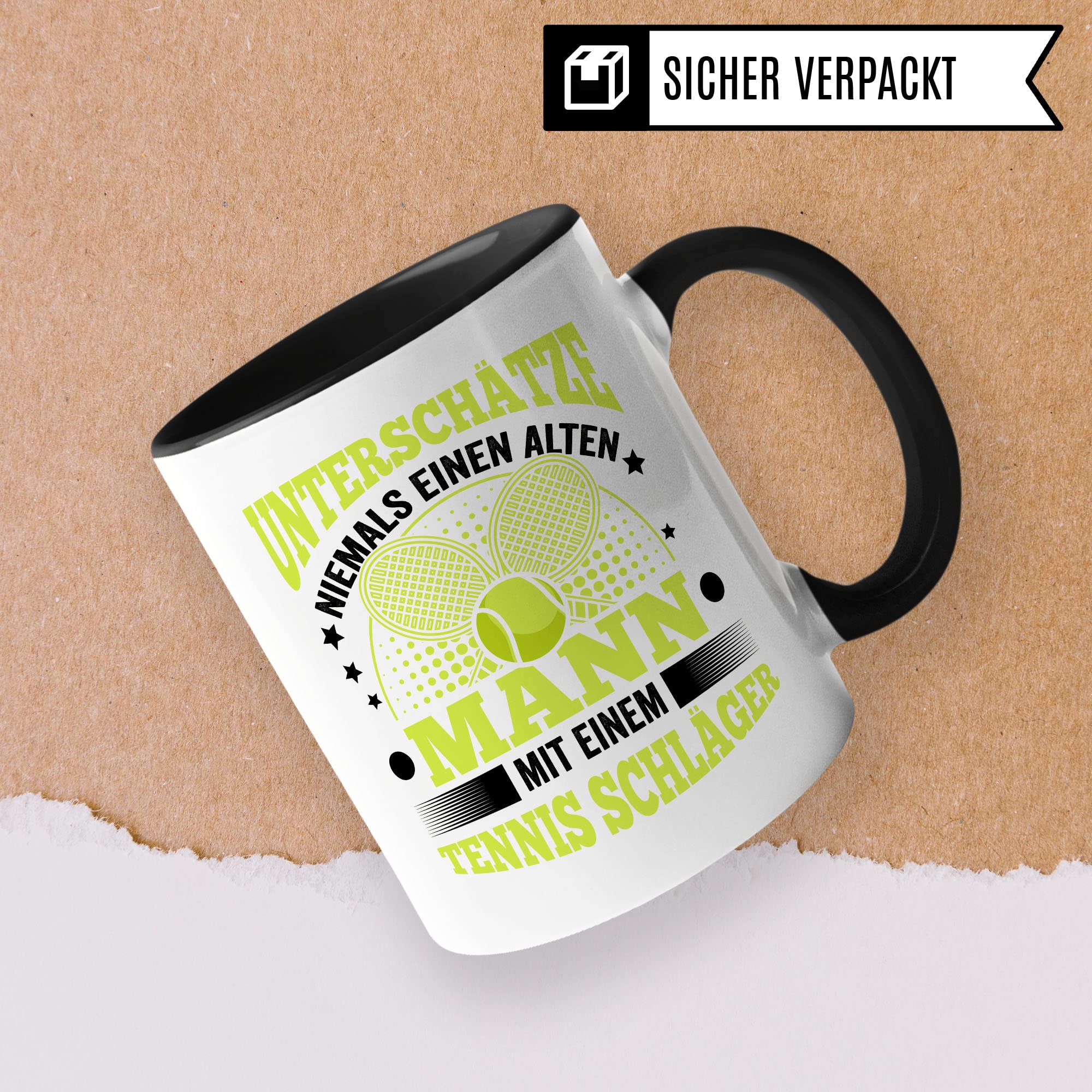 Tennis Tasse Geschenkidee Tennisschläger Kaffeetasse Humor Witz Geschenk für Alten Mann Kaffeebecher Opa Becher