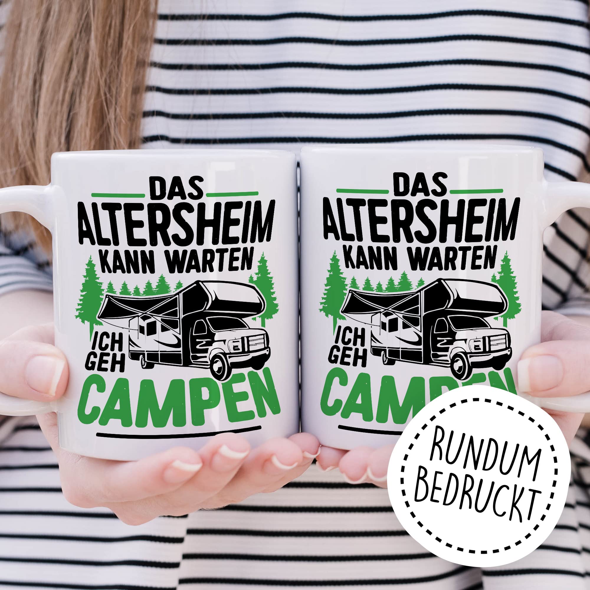 Tasse Campen Geschenk, Das Alterheim kann warten Ich geh campen Geschenk Geschenkidee Kaffeetasse mit liebevollem Spruch Kaffee-Becher Natur Rentner Rentnerin Rente