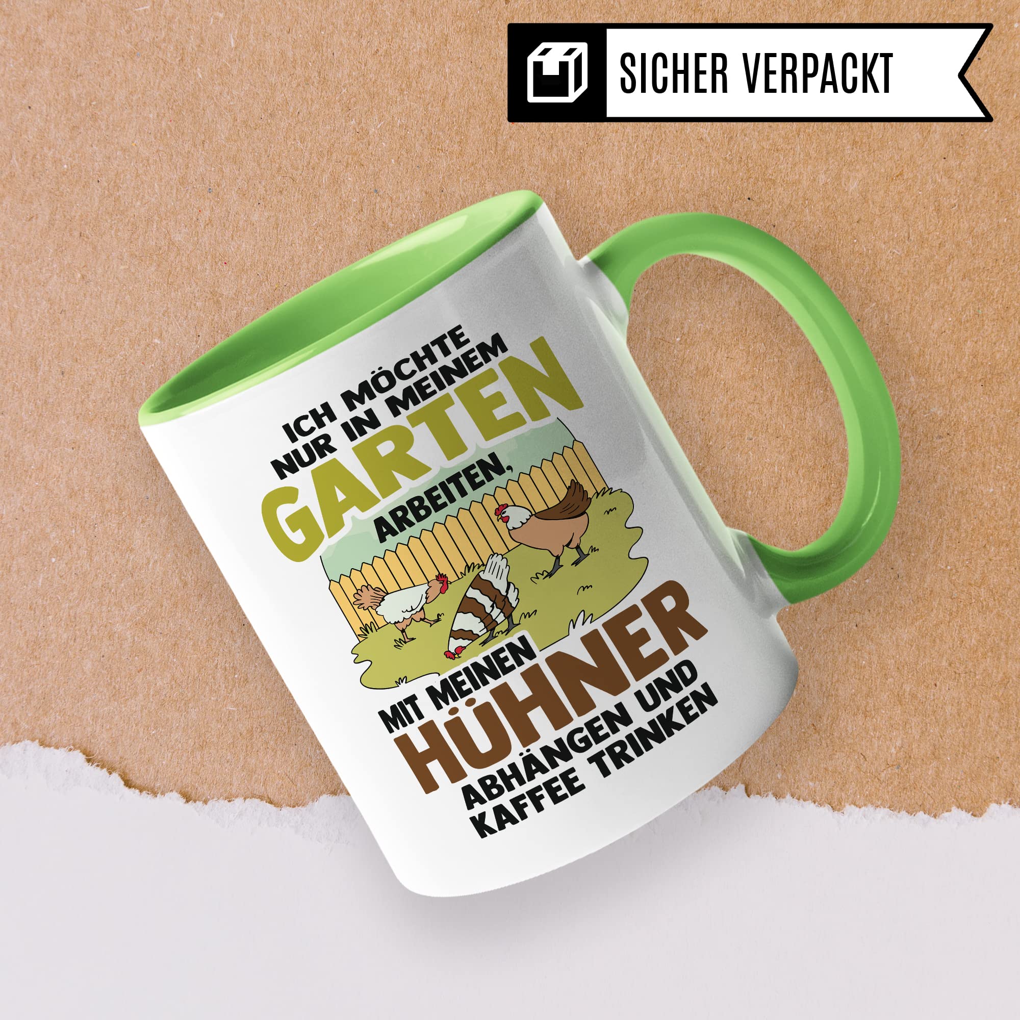 Garten Hühner Tasse Gartenarbeit Kaffeetasse Hühnerhalter-in Kaffee-Becher Heimgärtner Geschenkidee lustig Geschenk Humor