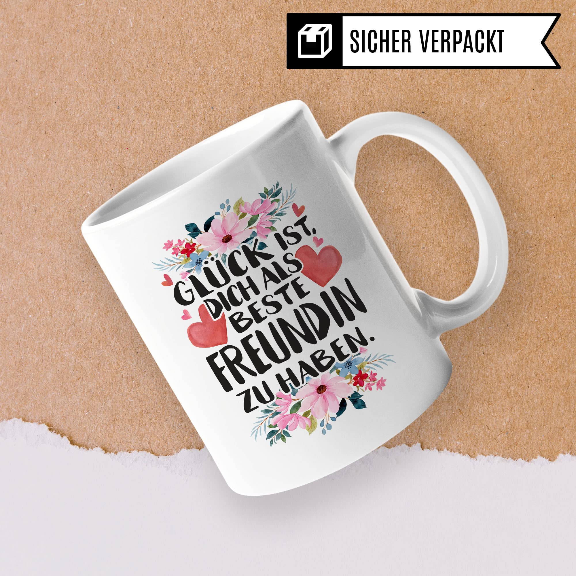 Beste Freundin Tasse Freundinen Kaffeetasse BFF Frauen Geschenkidee Geschenk Freunde für immer Freundschaft Glück ist, dich als beste Freundin zu haben Spruch