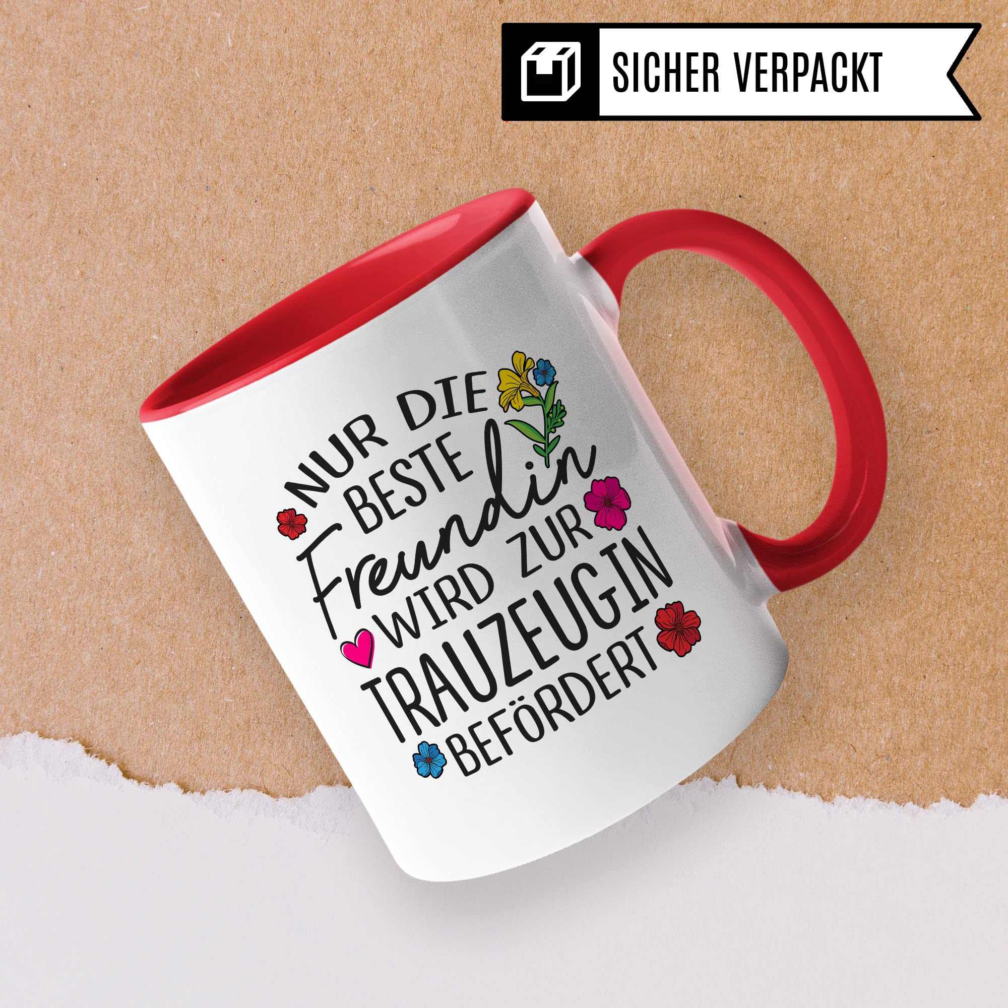 Trauzeugin fragen Tasse Nur die beste Freundin wird zur Trauzeugin befördert Spruch Geschenk Trauzeugin süßes Motiv schöne Geschenkidee Kaffeetasse Teebecher Hochzeit