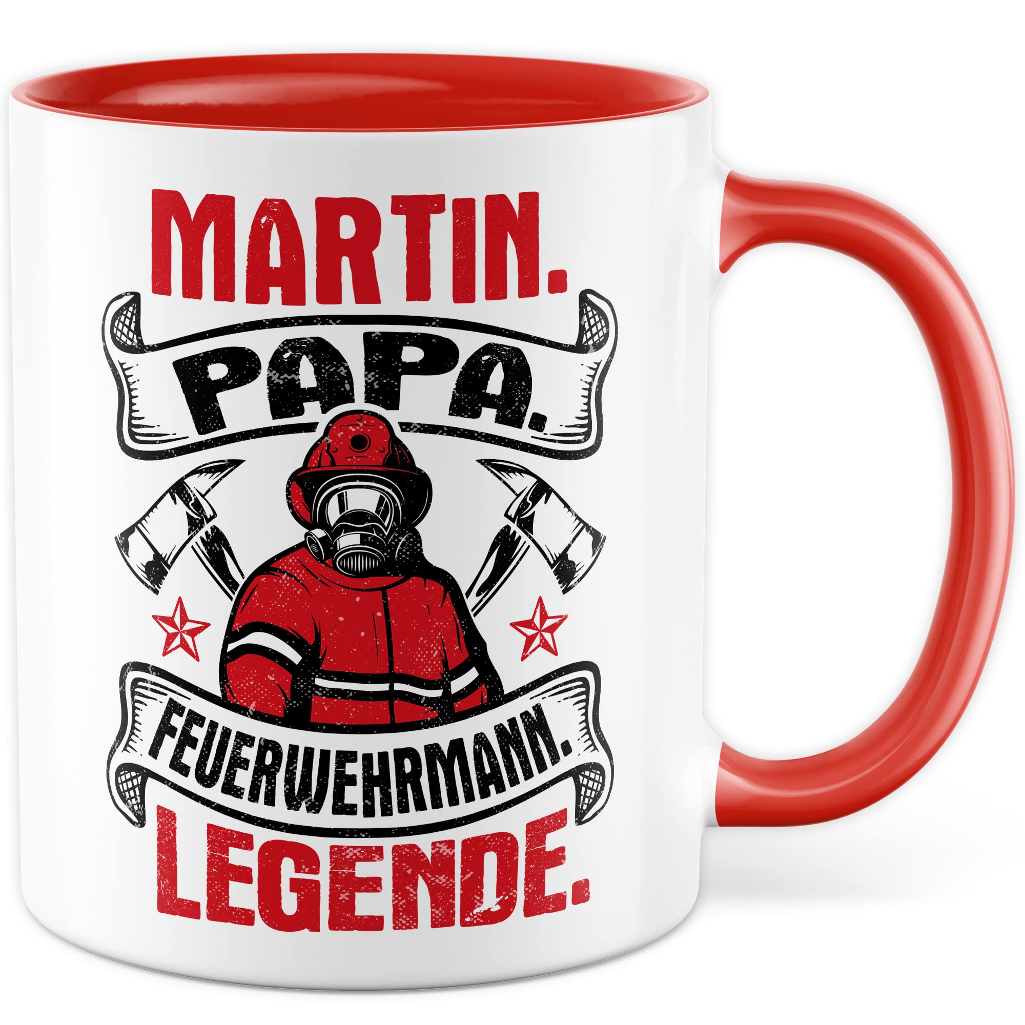 Feuerwehrmann Tasse Personalisierbar Geschenkidee Wunschname Kaffeetasse mit coolen Spruch Geschenk für Papa Vater Kaffeebecher Feuerwehr Becher