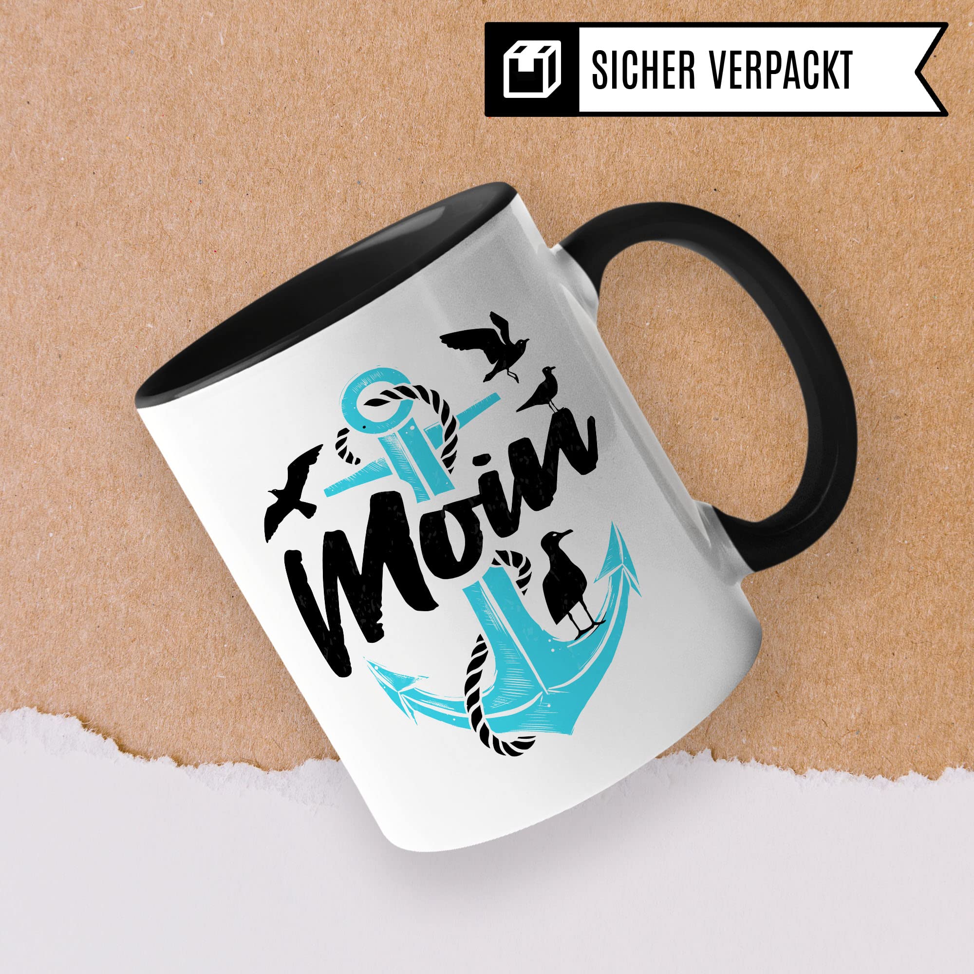 Moin Tasse Geschenkidee Morgen Kaffeetasse Geschenk für Norddeutsche Kaffeebecher Nordsee Ostsee Becher