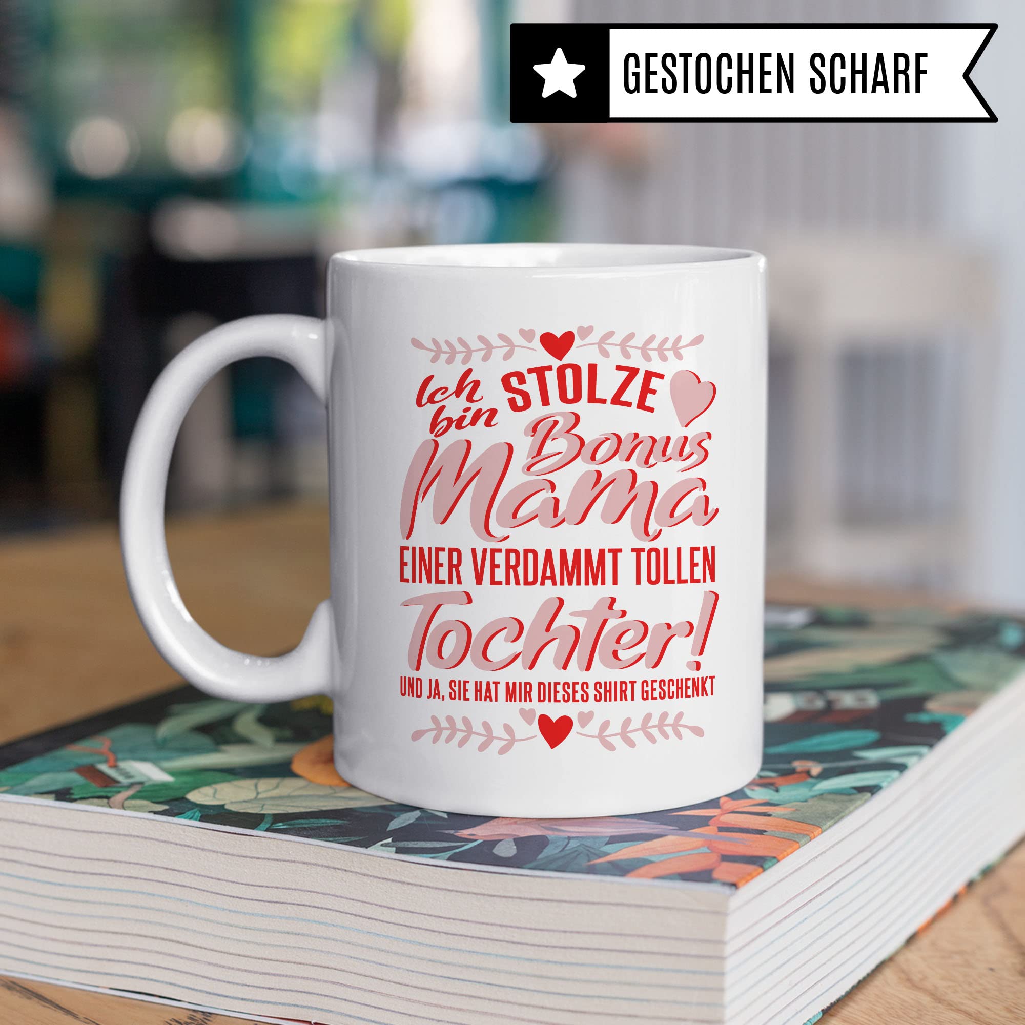 Bonusmama Tasse Geschenkidee Stiefmutter Kaffeetasse Geschenk für Stiefmama Kaffeebecher Mama Becher