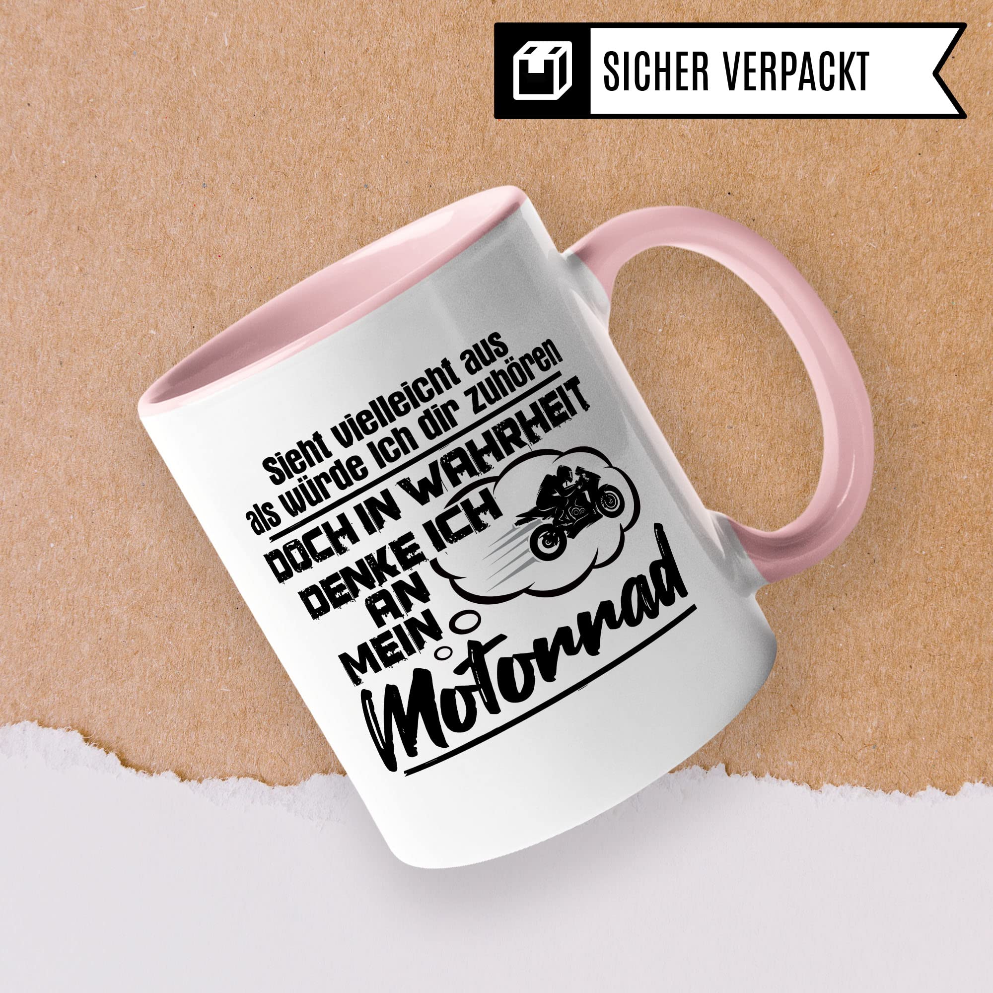 Motorrad Tasse, Sieht vielleicht aus als würde Ich dir zuhören doch in Wahrheit denke Ich an mein Motorrad, Biker Geschenk Spruch lustig Motiv Geschenkidee Motorradfahrer Kaffeetasse