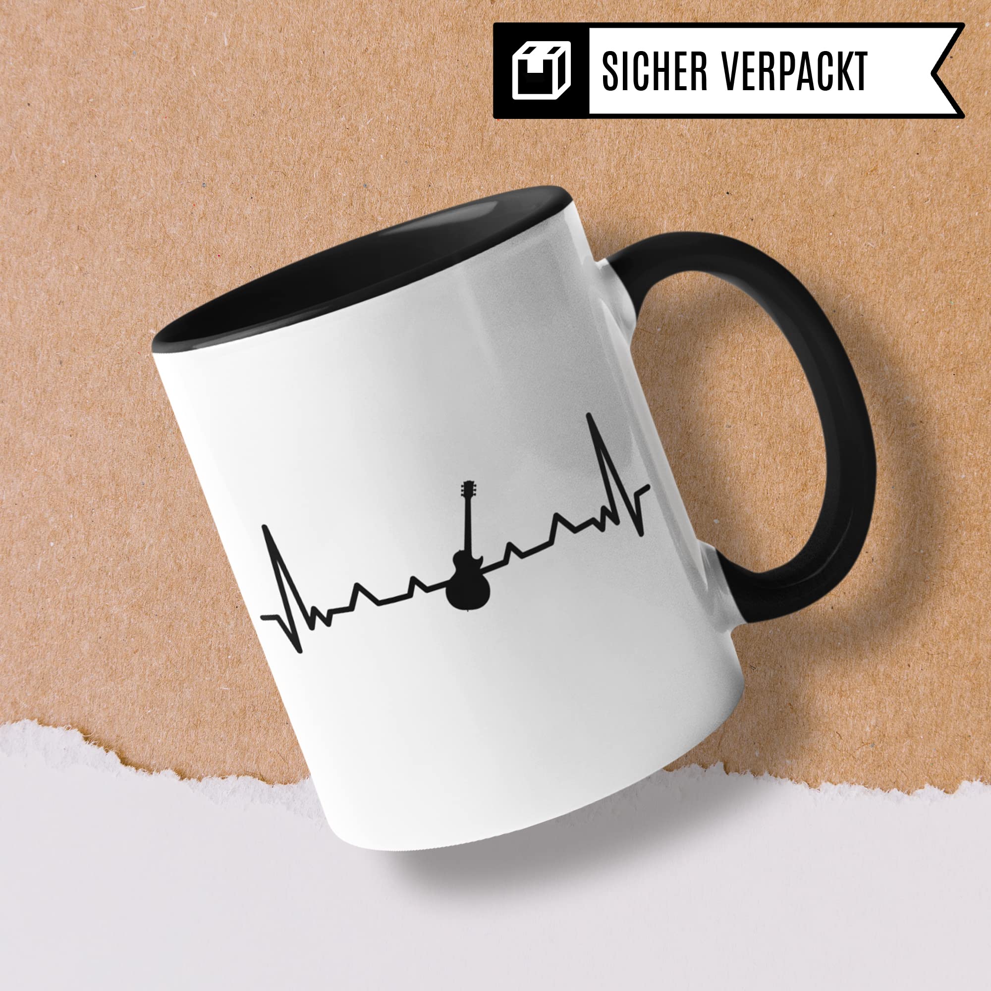 Tasse Gitarre, Gitarre Geschenke, Kaffeetasse für Gitarrist Herzschlag Motiv, Gitarre Geschenkidee Gitarrenspieler, Akustikgitarre Gitarist Kaffee-Becher