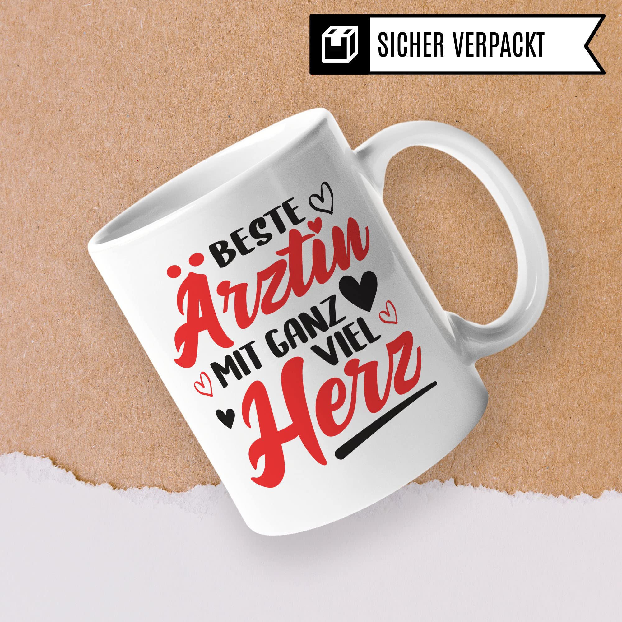 Ärztin Tasse, Beste Ärztin mit ganz viel Herz, Ärztin Geschenk Dankeschön Promotion Tasse schöner Spruch schönes Motiv Kaffeetasse Arzt Beruf, Geschenk für die besten Ärztin