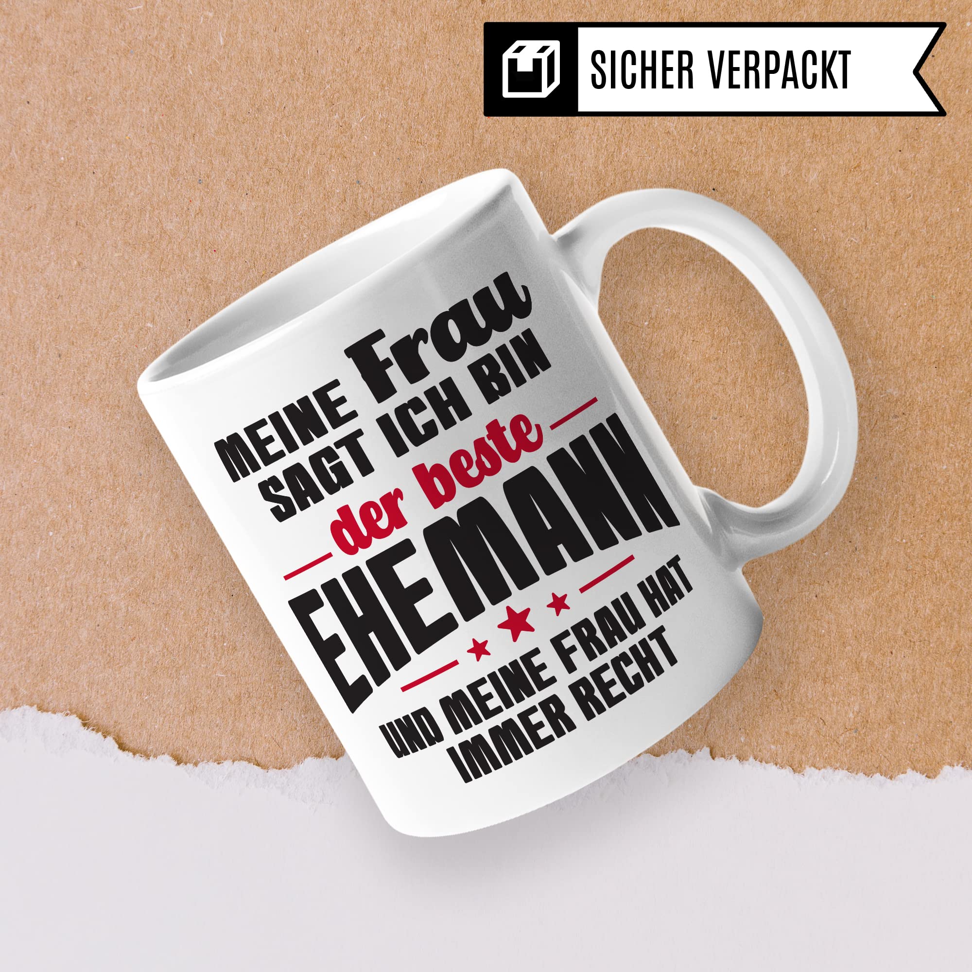 Ehemann Tasse Geschenk, Meine Frau sagt immer ich bin der beste Ehemann Geschenkidee Ehepartner Kaffee-Becher Kaffeetasse Tasse mit Spruch lustig Teetasse Ehe Hochzeit Witztasse