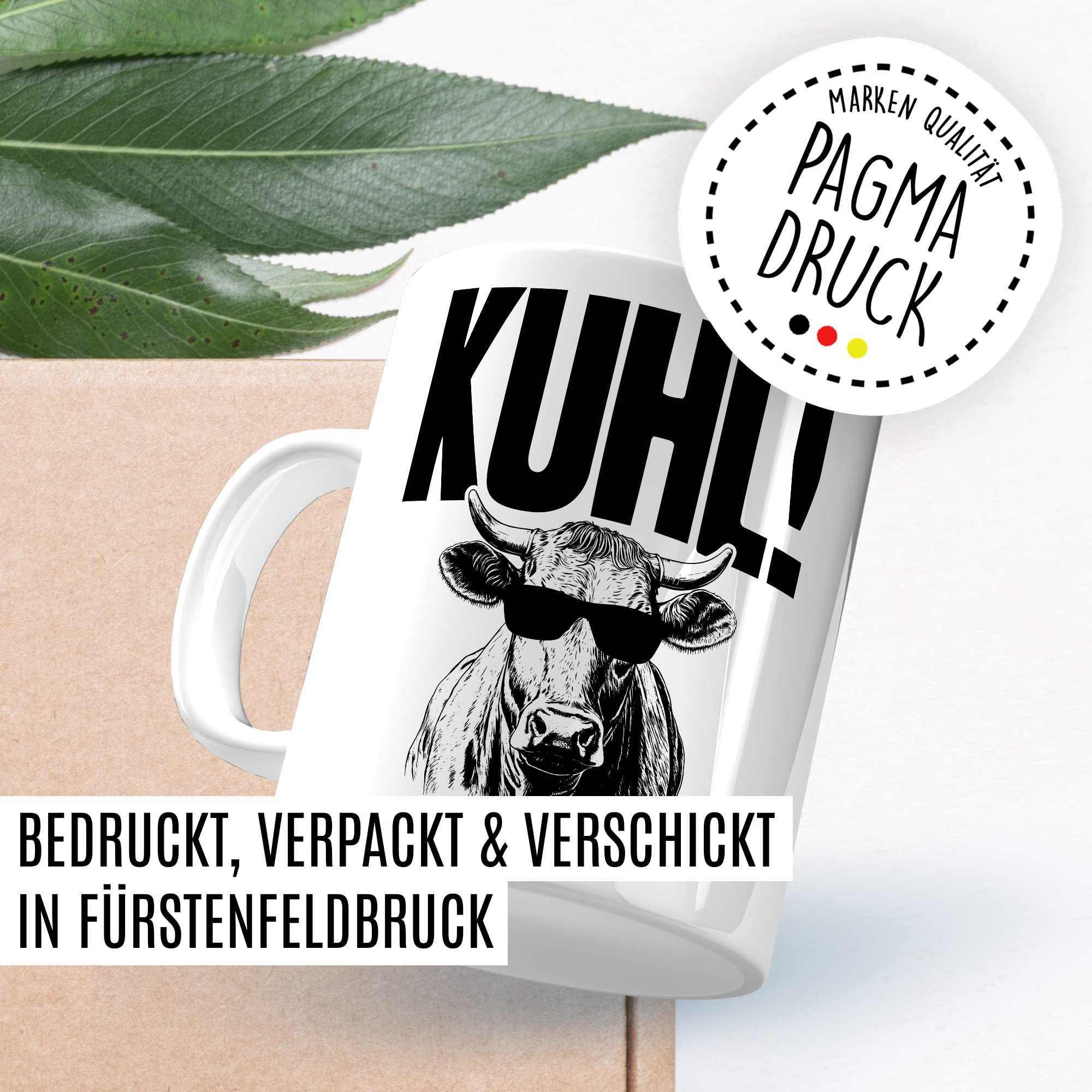 KUHL Tasse mit Spruch witzige Kaffeetasse mit Kuh Motiv Humor Geschenk Geschenkidee Kollegen Büro Kaffee-Becher lustig Freundin Kühe Sonnen Brille Cool Wortwitz Schreibfehler