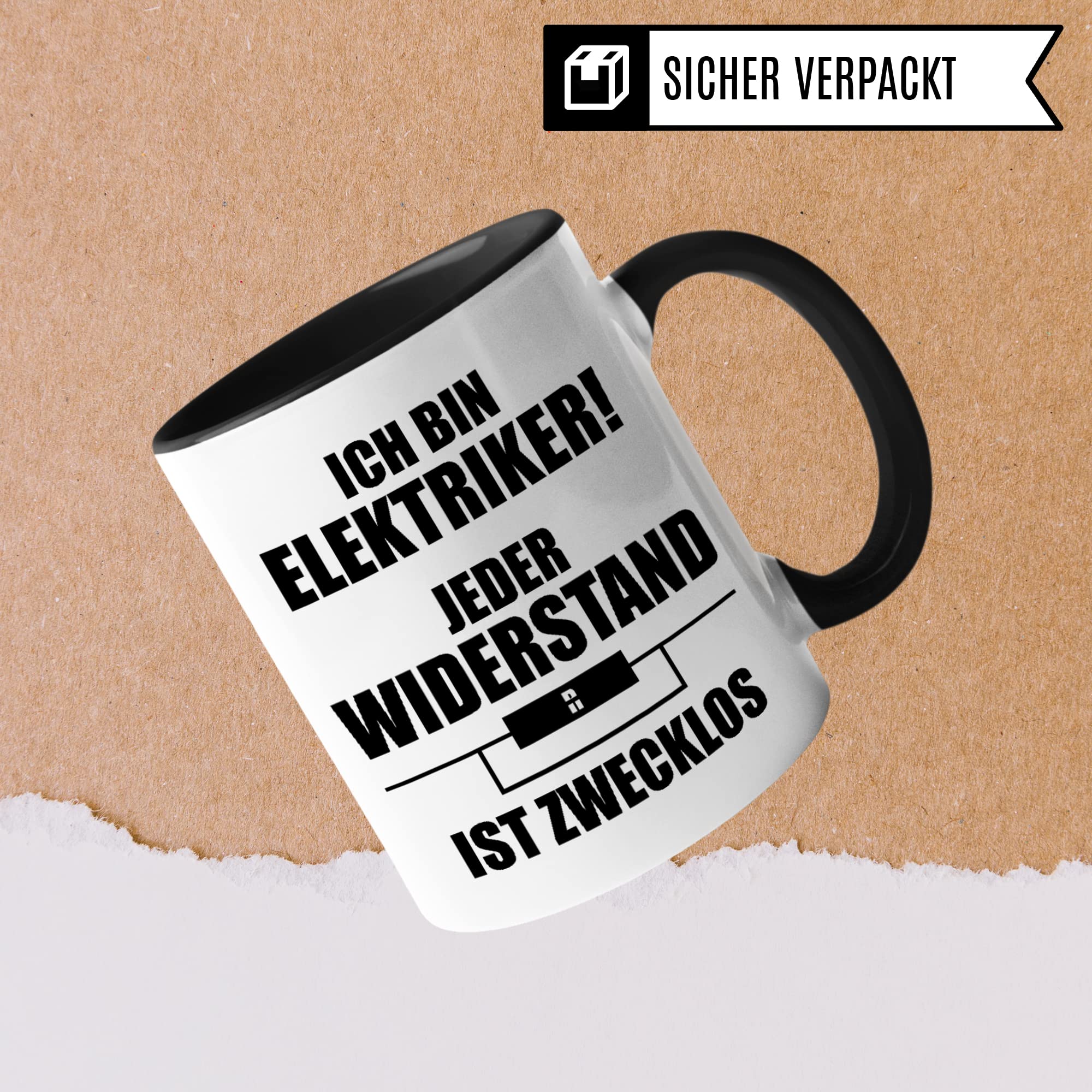 Elektriker Tasse mit Spruch lustig, Elektrikerin Kaffeetasse, Kaffeetasse Humor Witz Geschenk für Elektroinstallateur, Kaffeebecher für Männer Frauen, Ironie Teetasse Wortwitz