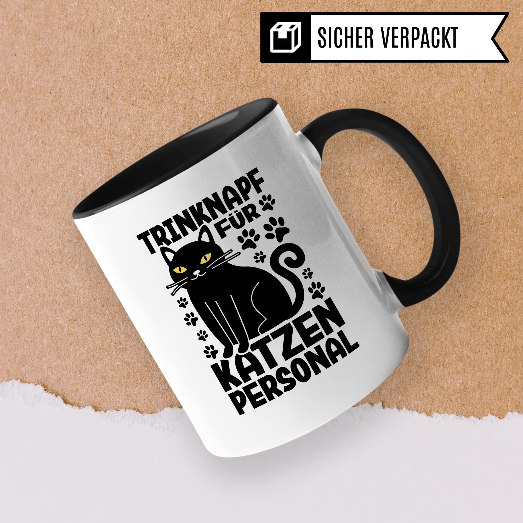 Katzen Tasse Kaffeetasse Humor Kaffee-Becher mit Spruch Katze Witz Katzenmama Trinknapf für Katzenpersonal Trinknapf Geschenk Geschenkidee für Katzenliebhaber Katzentasse Tasse fürs Büro