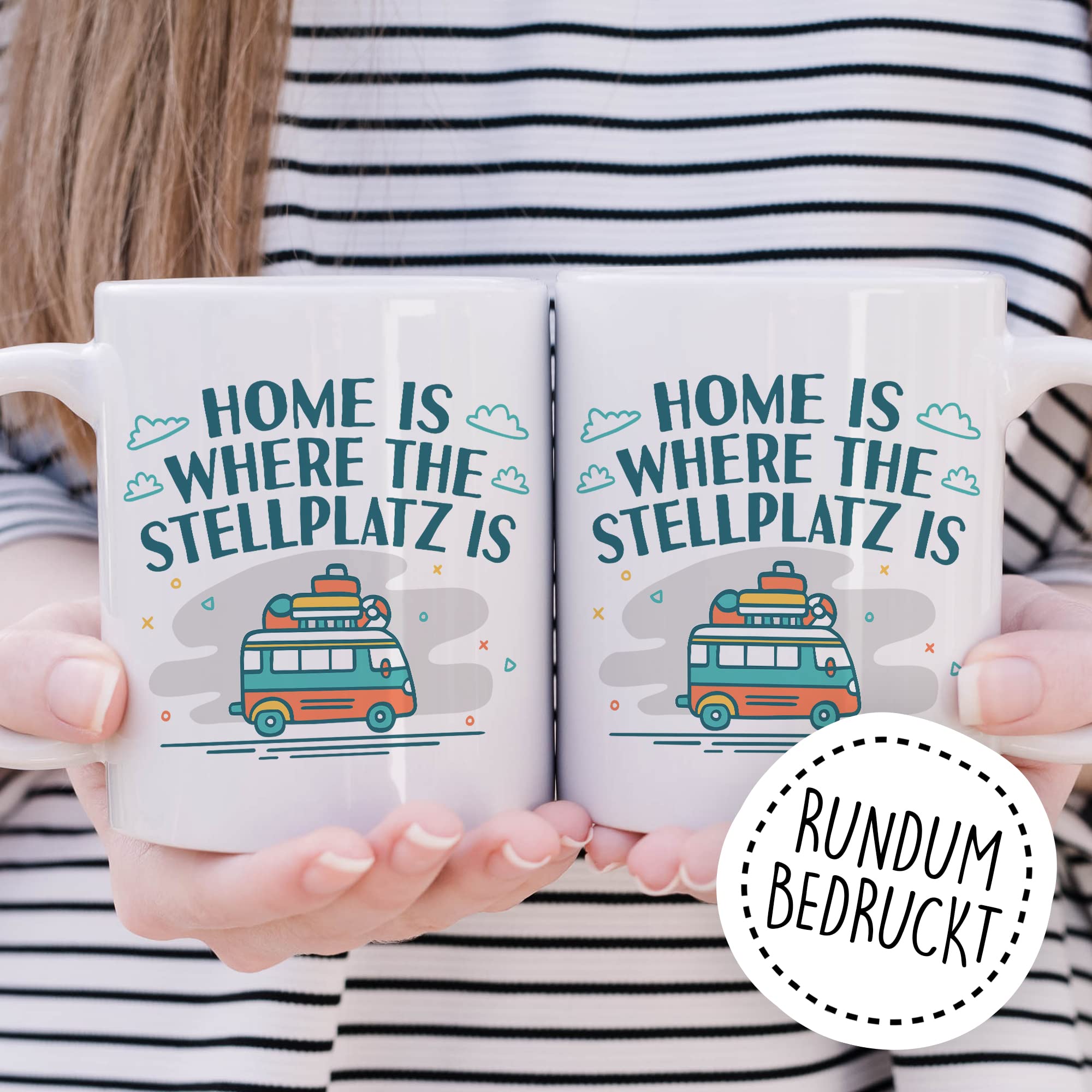 Wohnmobil Tasse Wohnwagen Kaffeetasse Camping Geschenk Camper Kaffee-Becher Stellplatz Geschenkidee Outdoorfans Camperin Campingvan Zeltplatz Campingwagen Campingplatz Zelten Home is Zuhause