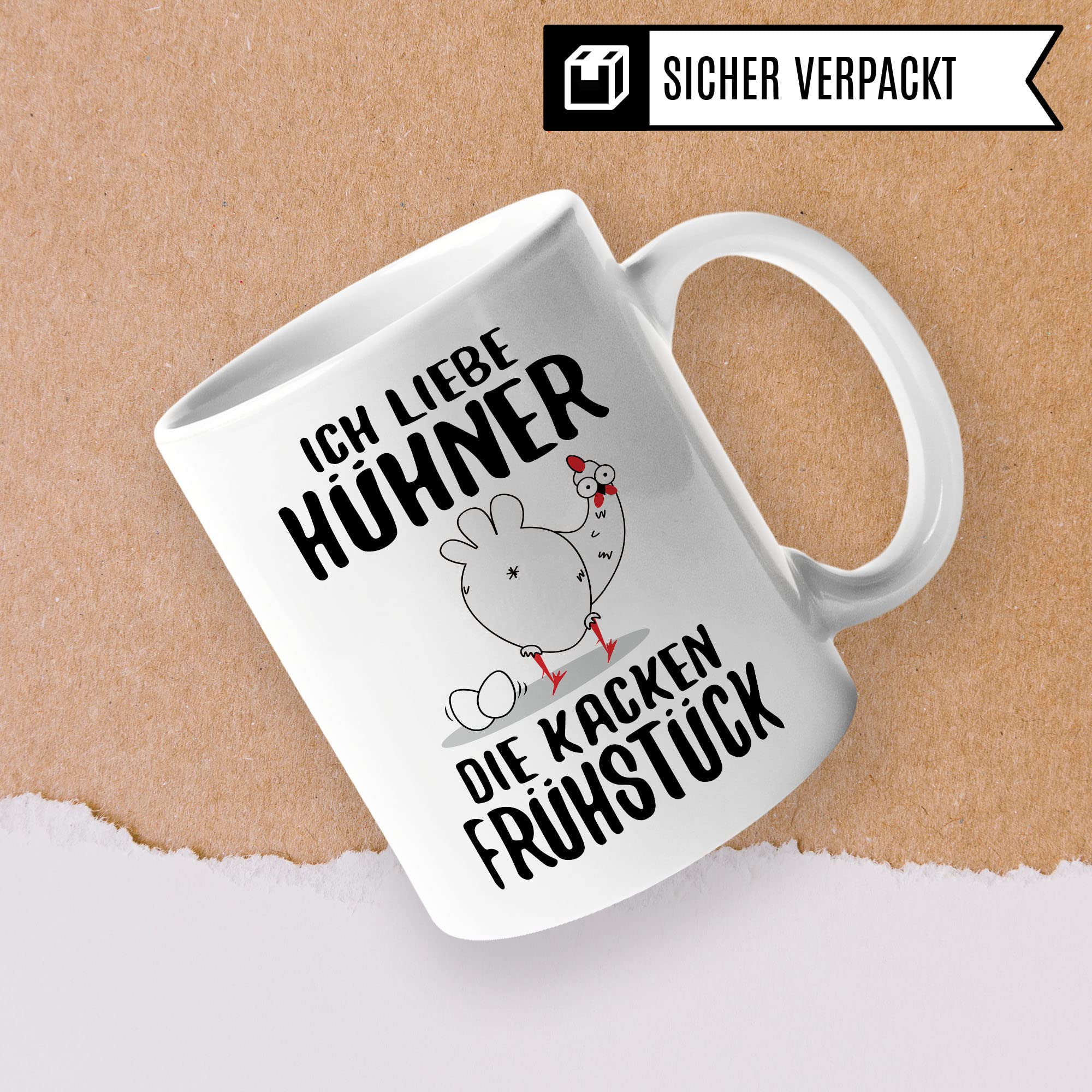 Hühner Tasse, Ich liebe Hühner die kacken Frühstück, lustig Hühnerhalter Geschenk für Landwirt Bauer Hühnerbesitzer, witzige Frühstück-Tasse mit Huhn-Motiv