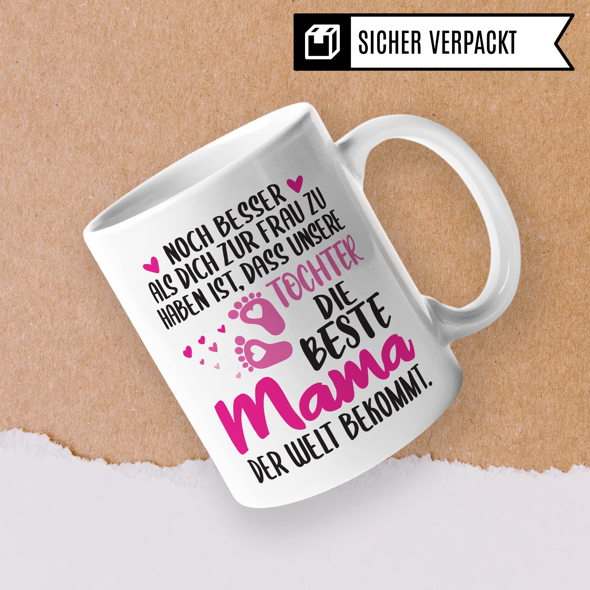 Schwangerschaft Tasse, Noch besser als dich zur Frau zu haben ist, dass unsere Tochter die beste Mama der Welt bekommt, Geschenk Schwangere, Geschenkidee werdende Mutter, Mama Geschenk