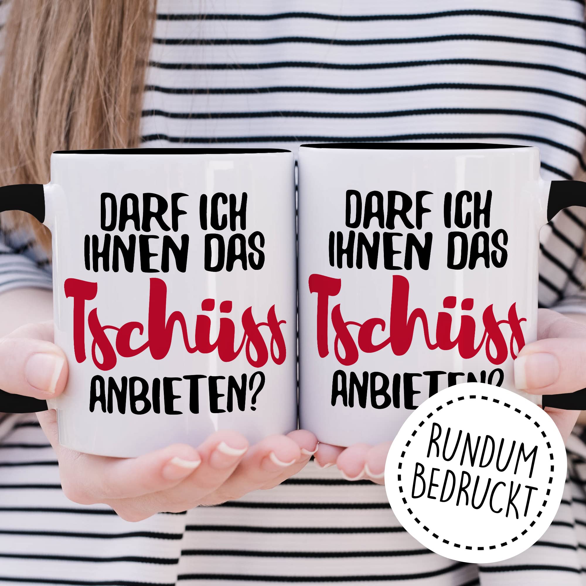 Tasse mit Spruch Büro lustig Kaffeetasse Arbeit Kaffee-Becher mit Witz Arbeitsplatz Job Geschenkidee Humor Geschenk Kollegin Chef Kollege Darf ich ihnen das tschüss anbieten Sarkasmus