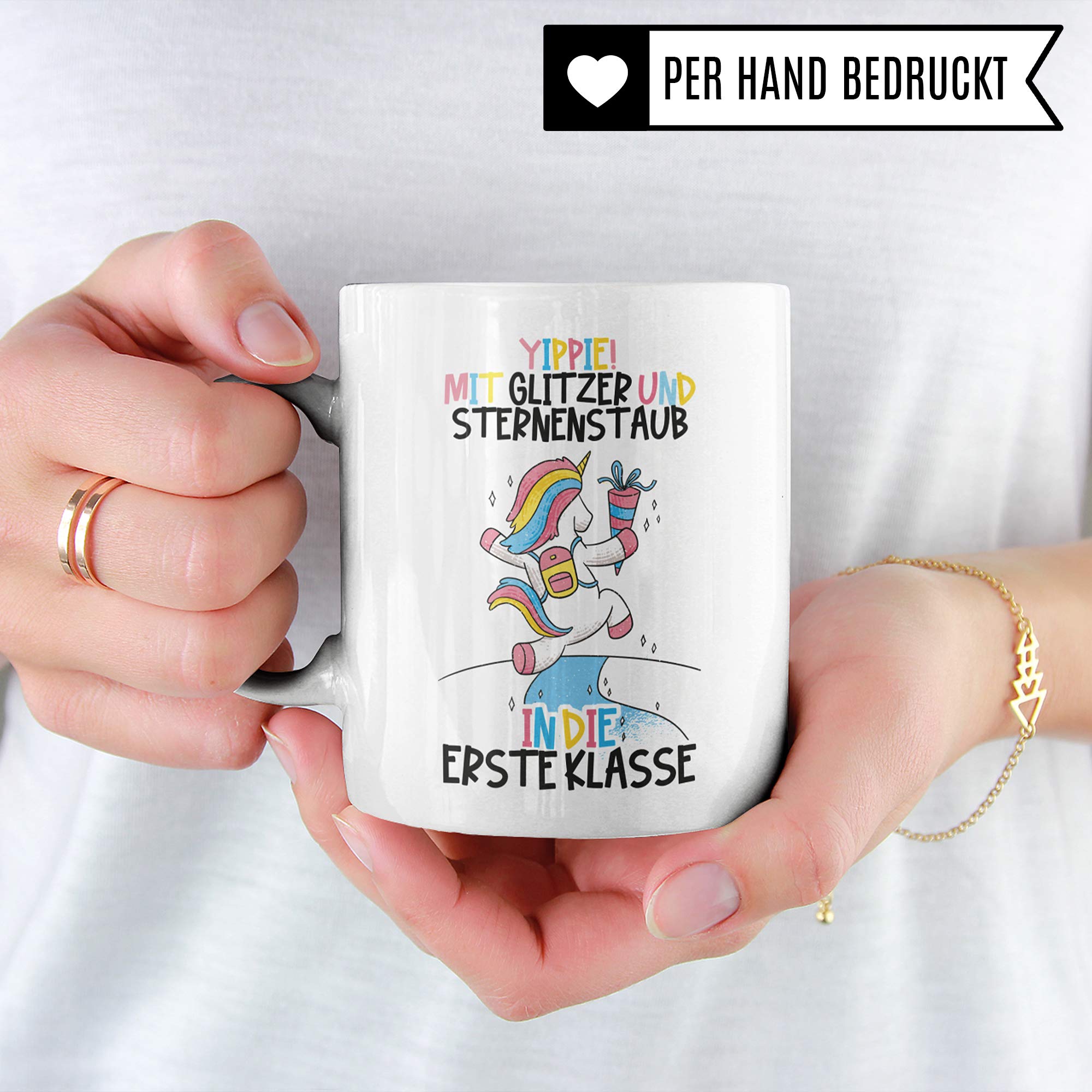 Pagma Druck Tasse Einschulung, Geschenk zur Einschulung Mädchen, Schulbeginn Schulanfang Mädchen Becher, Schulkind Mädchen, Erster Schultag Deko Teetasse Einschulungsgeschenke Einhorn