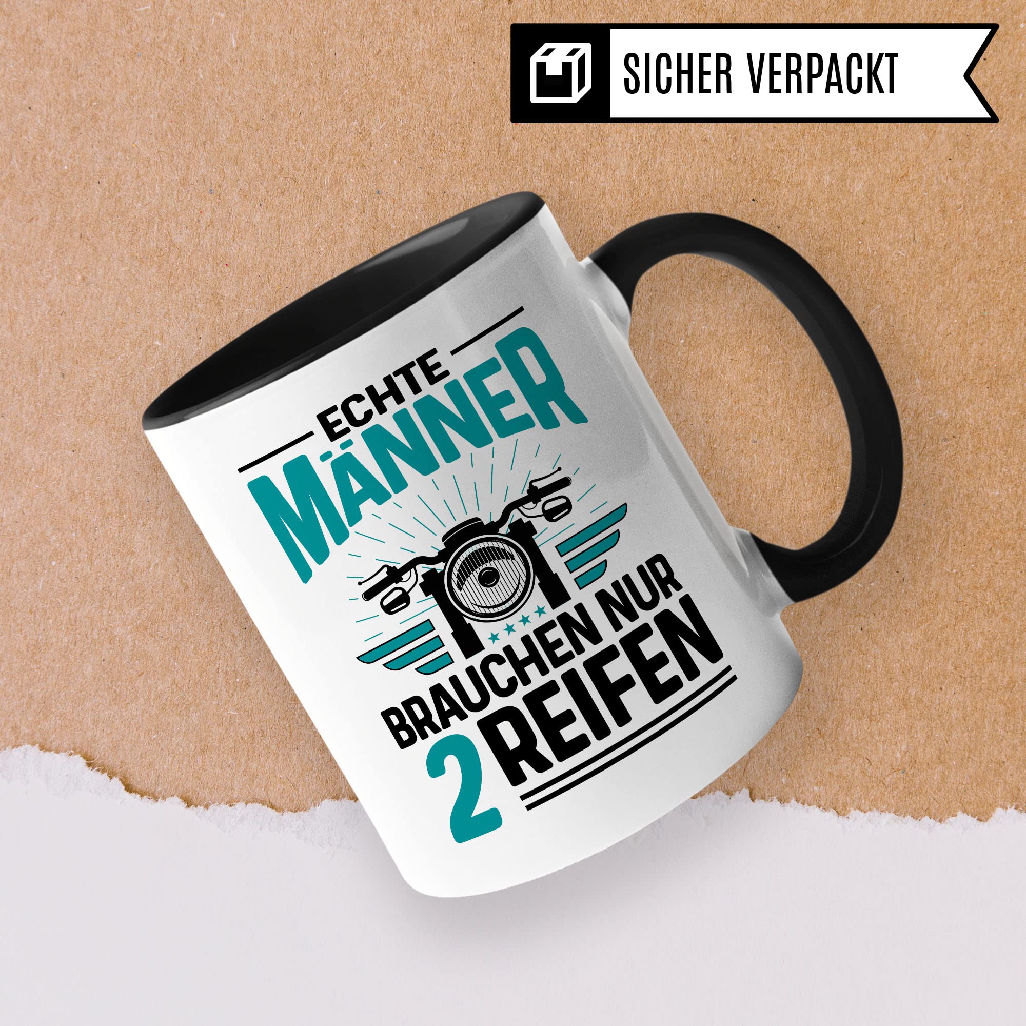 Tasse Motorrad Geschenk-Artikel , Echte Männer brauchen nur 2 Reifen Biker Spruch lustig Motiv Geschenkidee Kaffeetasse Motorradfahrer Männer Kaffee-Becher