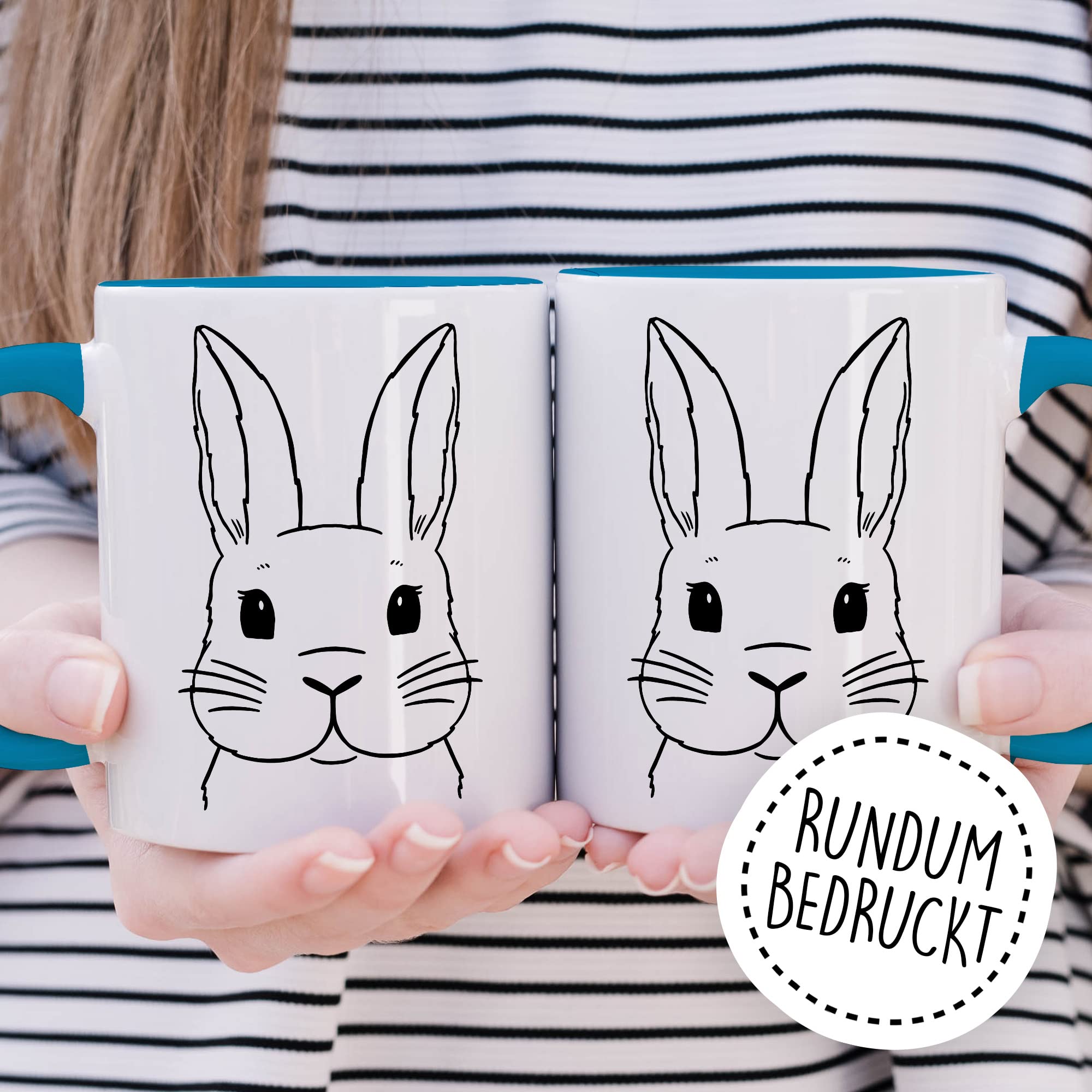 Kaninchen Tasse Hasen Bild süße Kaffeetasse mit Tier Motiv Karnickel Kaffee-Becher Häschen Humor Geschenk Spruch Teetasse Haustier Hase Langohr Halter cute Kaninchen Zeichnung