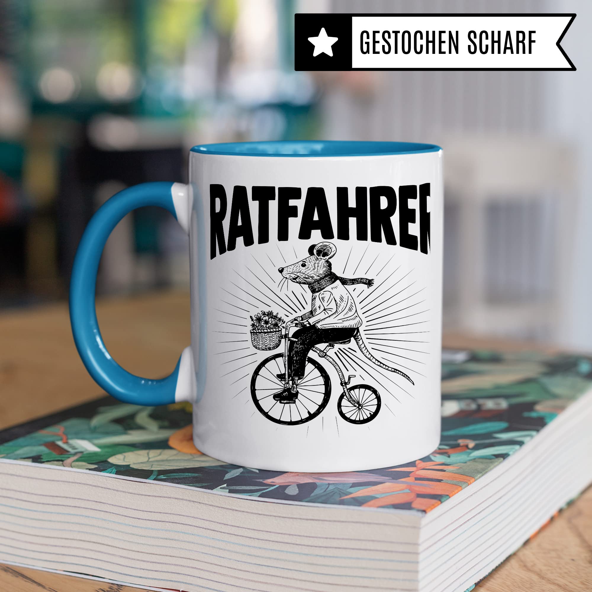 Ratfahrer Tasse Fahrrad Kaffeetasse Ratte Kaffee-becher Fahrradliebe Bike lustig Geschenk Fahrradfahren Geschenkidee Motiv Biker