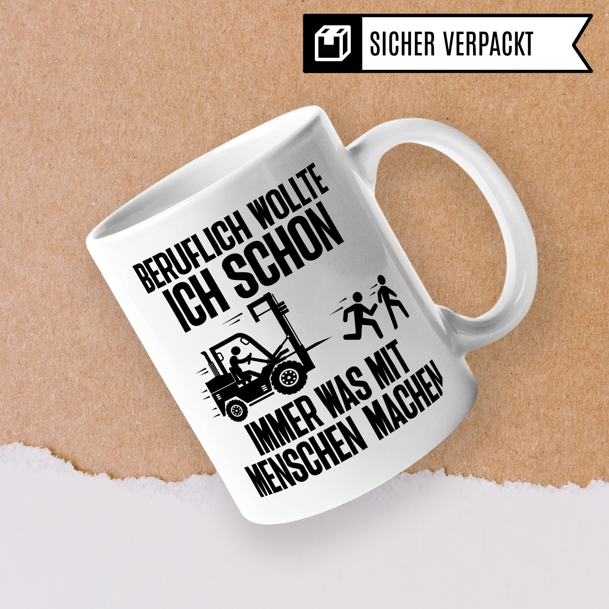 Lagerist Tasse mit Spruch lustig Staplerfahrer Geschenk Gabelstapler-Fahrer Kaffee-Becher böser Humor Kaffeebecher Lagerarbeiter Lagerlogistiker Geschenkidee