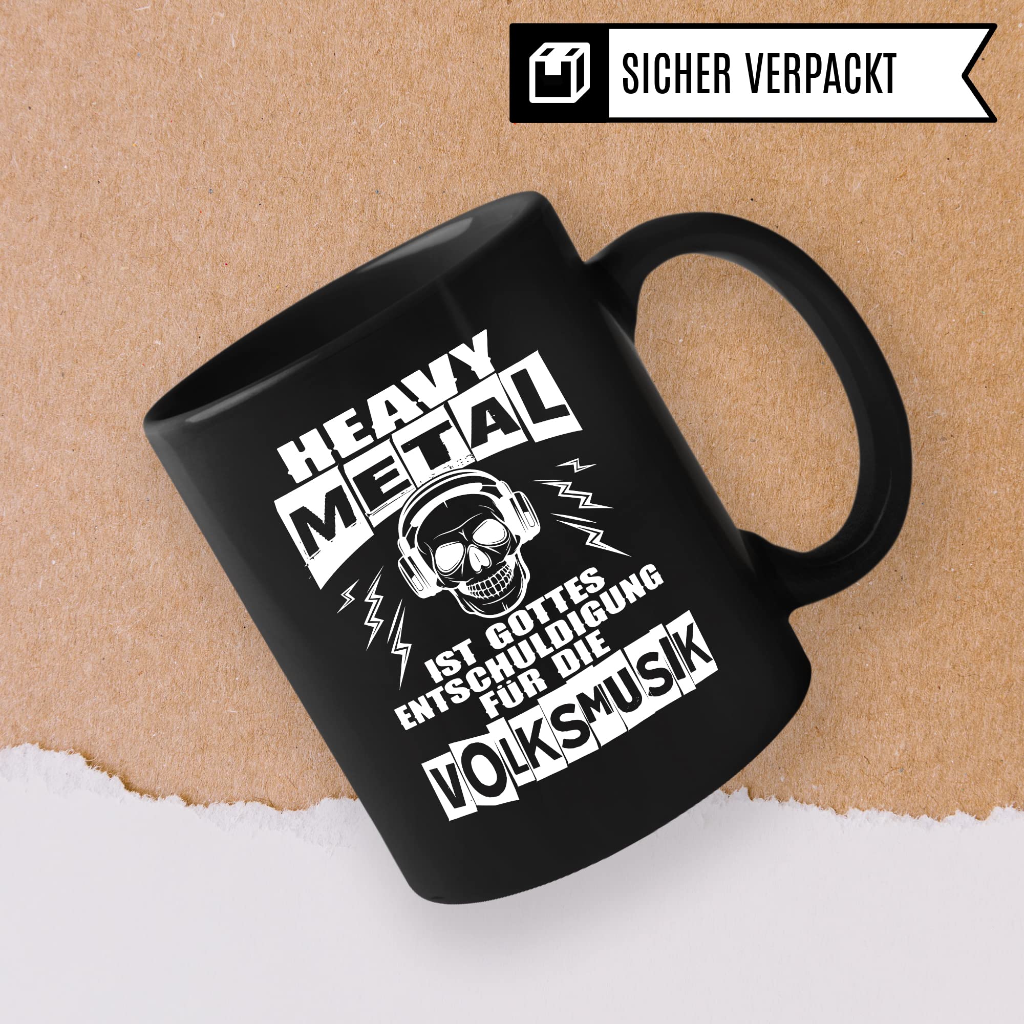 Heavy Metal Tasse Rocker Kaffeetasse Metal Fan Geschenkidee Kaffee-Becher Metalic Geschenk Spruch lustig Humor Teetasse Witz Heavy Metal ist Gottes Entschuldigung für die Volksmusik