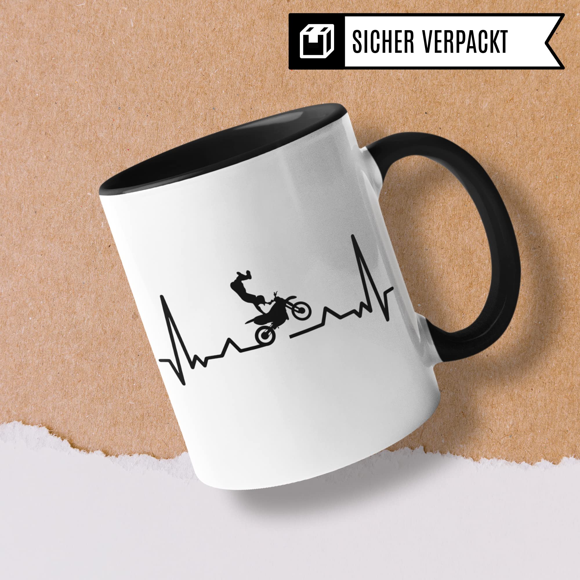 Tasse Motocross, Motocross Geschenke für Männer, Frauen und Kinder, Kaffeetasse mit Motocross Herzschlag Motiv, Kaffee-Becher Motorrad Cross Moto Motocrossfahrer Geschenkidee