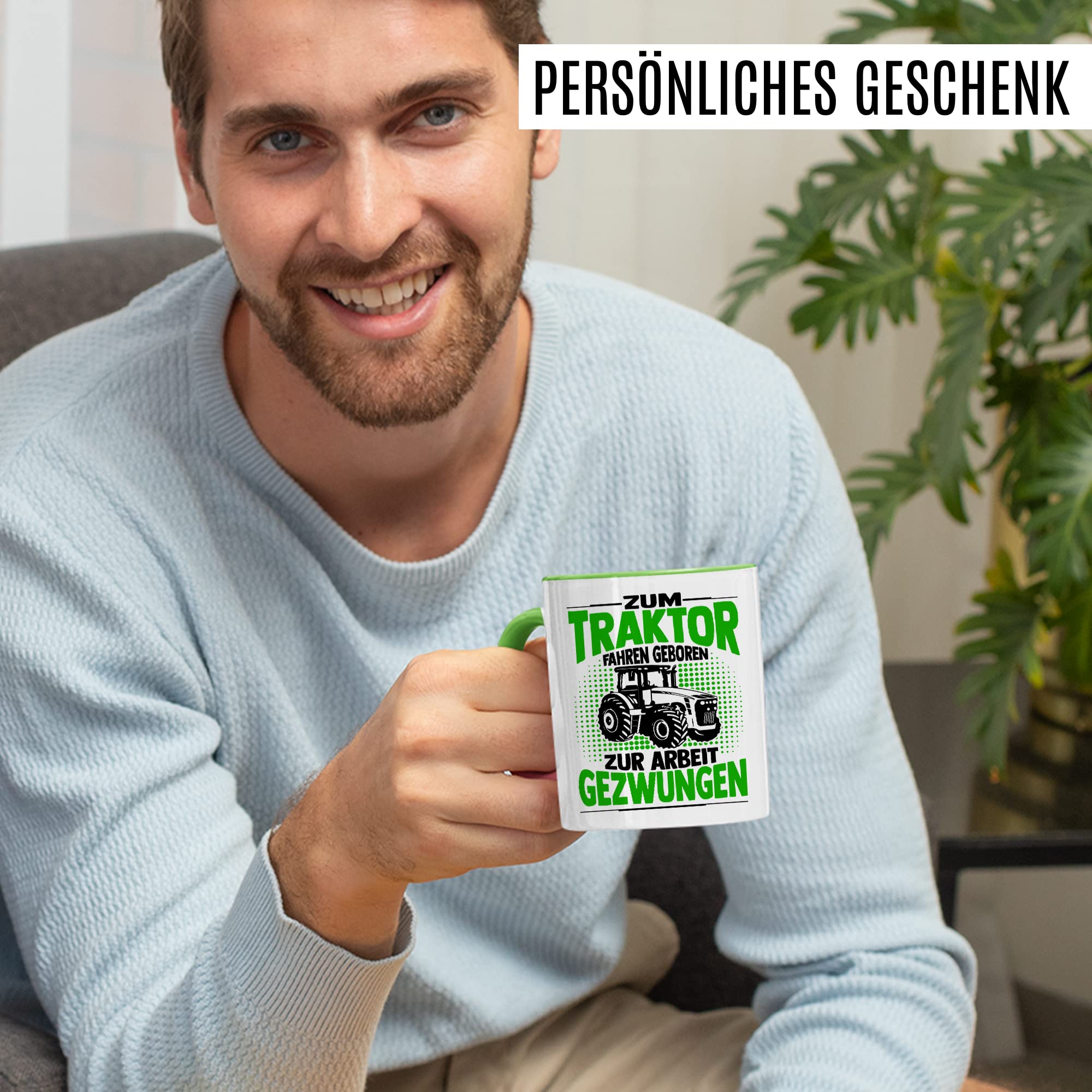 Bauer Tasse Geschenk, Zum Traktor fahren geboren - zur Arbeit gezwungen Geschenkidee Landwirt Kaffeetasse mit Spruch lustig Kaffee-Becher Witztasse Teetasse