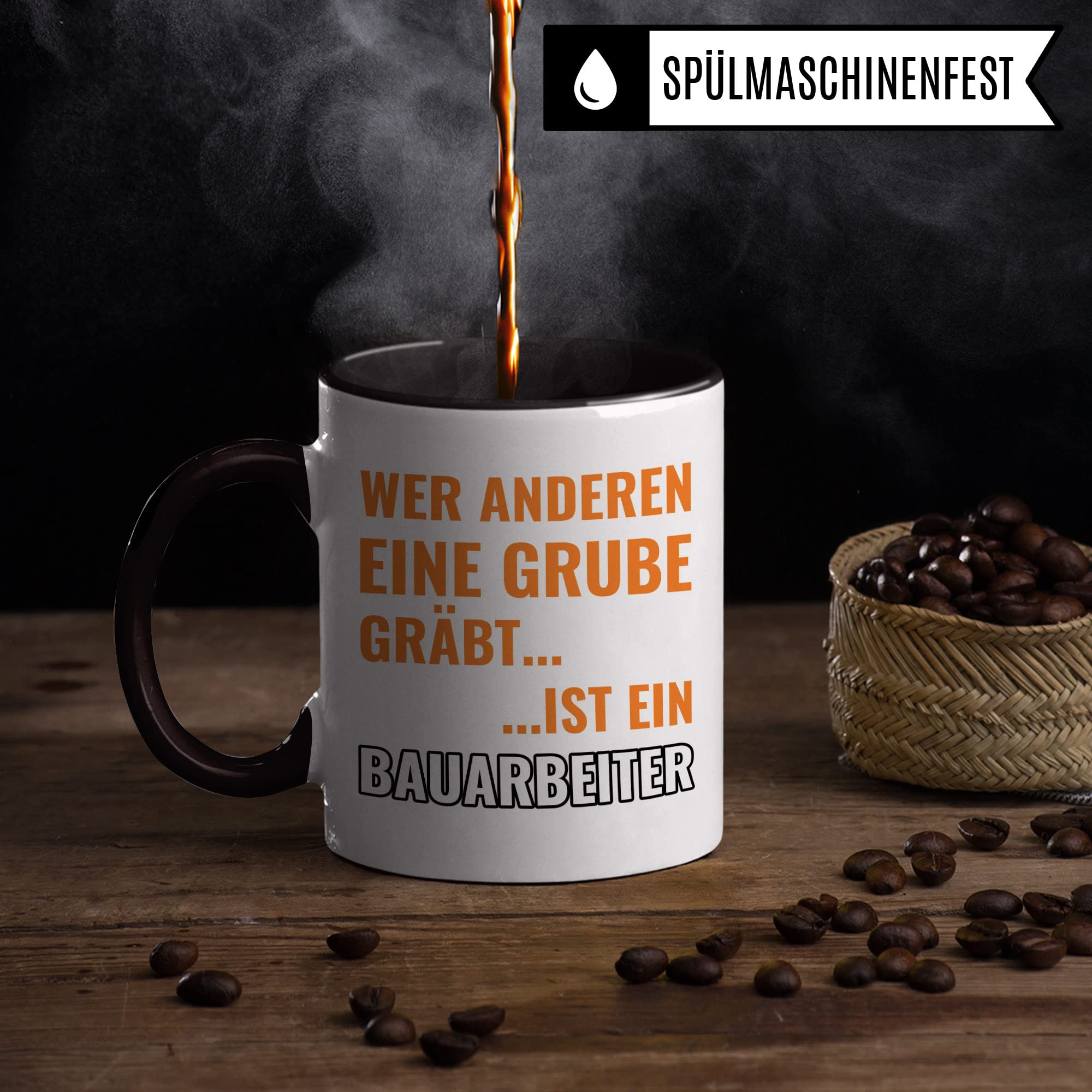 Bauarbeiter Tasse, Baustelle Spruch lustig Männer Kaffeetasse Geschenkidee, Bagger Kaffeebecher Baggerfahrer Becher, Humor Witz Geschenk für Baustelle