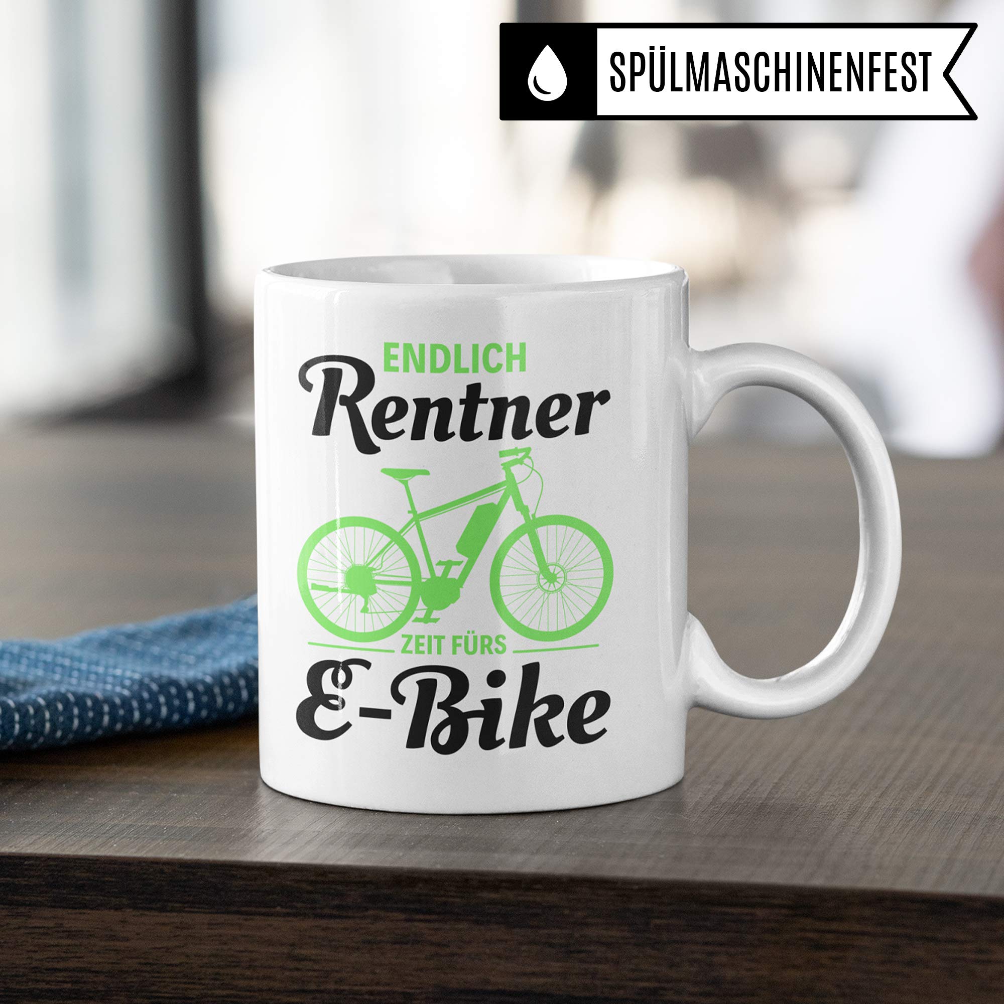 Pagma Druck EBike Geschenk, Rentner E Bike Tasse Ruhestand, Fahrrad Elektrorad Rente Renteneintritt Geschenkidee, Rentenbeginn E-Bike Becher Kaffeetasse