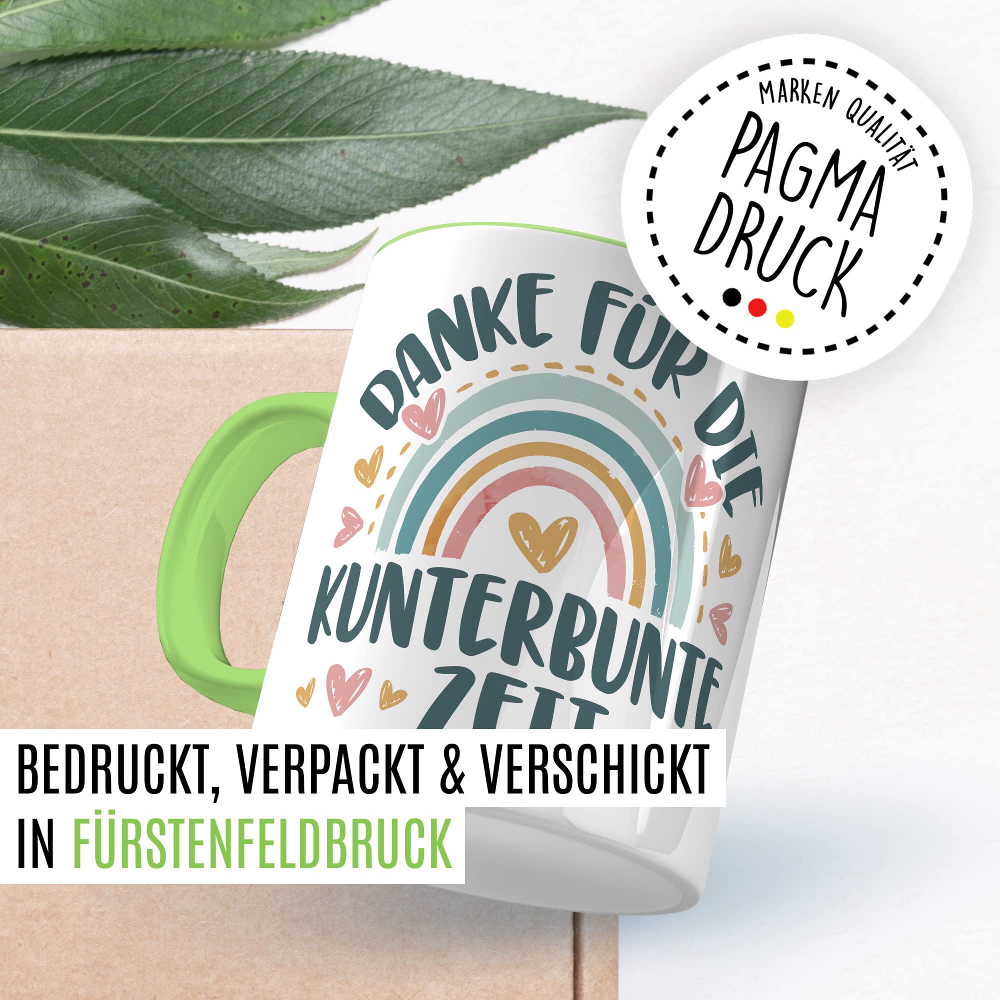 Tasse Dankeschön Erzieher, Danke für die kunterbunte Zeit Geschenk Geschenkidee Kaffeetasse mit Spruch Kaffee-Becher Lieblings-Mensch bedanken Dankesehr Dankbarkeit Erzieherin