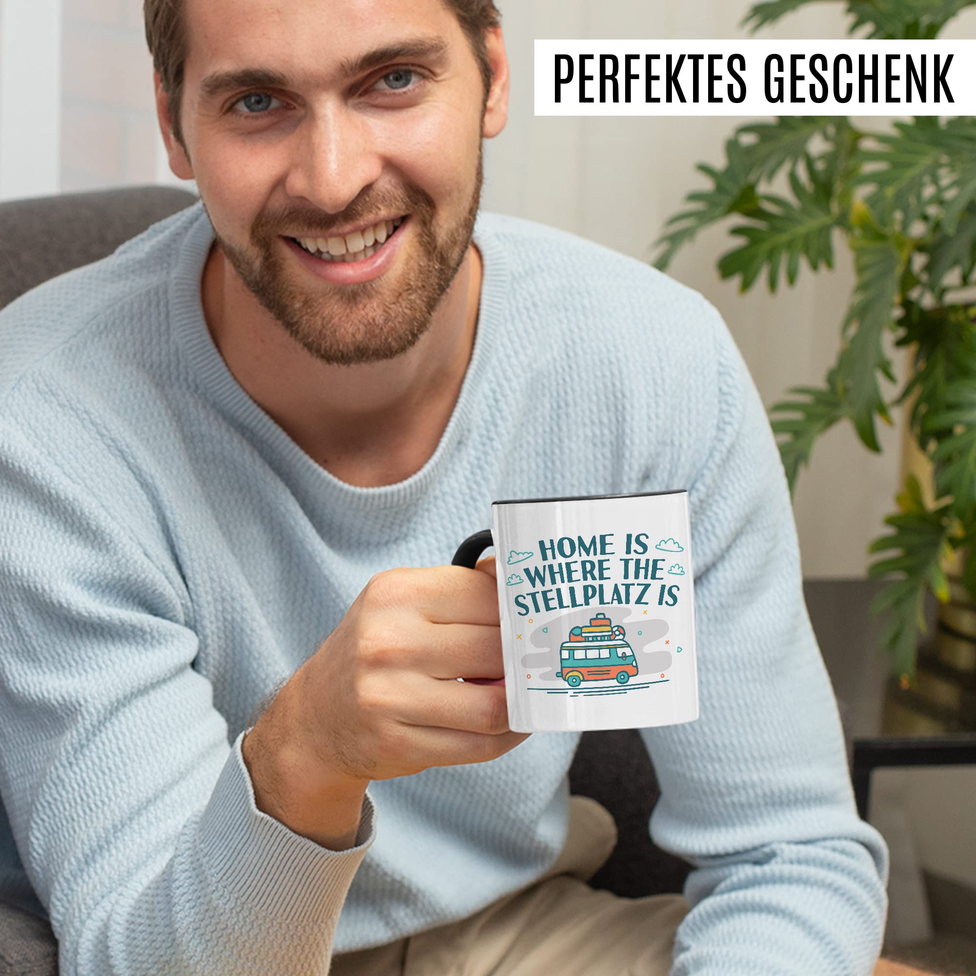 Wohnmobil Tasse Wohnwagen Kaffeetasse Camping Geschenk Camper Kaffee-Becher Stellplatz Geschenkidee Outdoorfans Camperin Campingvan Zeltplatz Campingwagen Campingplatz Zelten Home is Zuhause