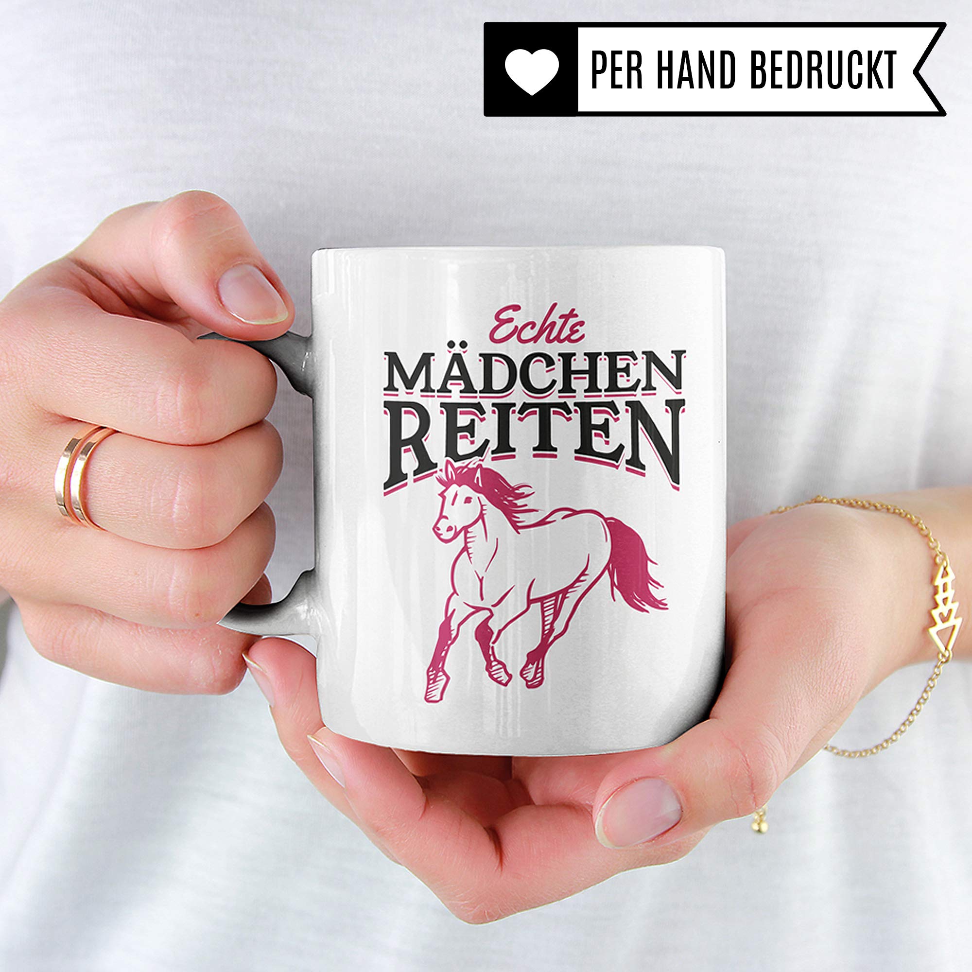 Pagma Druck Reiterin Tasse Geschenk, Echte Mädchen Reiten Spruch Becher Pferd Geschenkidee Pferdemädchen, Kaffeetasse Reitsport Reiterhof Pferdemotiv (Weiß/Weiß)