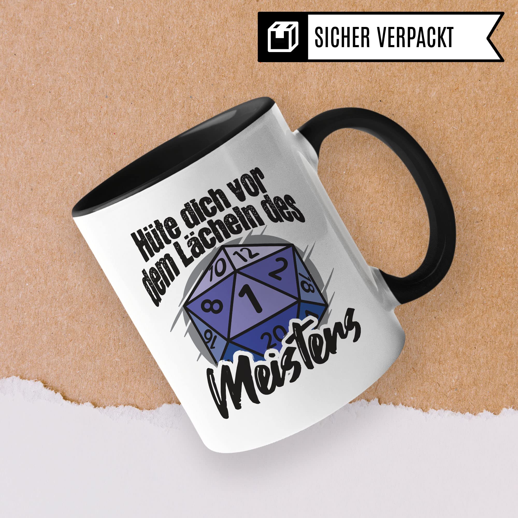 DnD Roleplay Tasse, Hüte dich vor dem Lächeln des Meisters Spruch, Rollenspiel Spruch D20 Dice Geschenk, Pen & Paper Tabletop D20 Motiv - RPG Dungeon Kaffee-Becher Geschenkidee