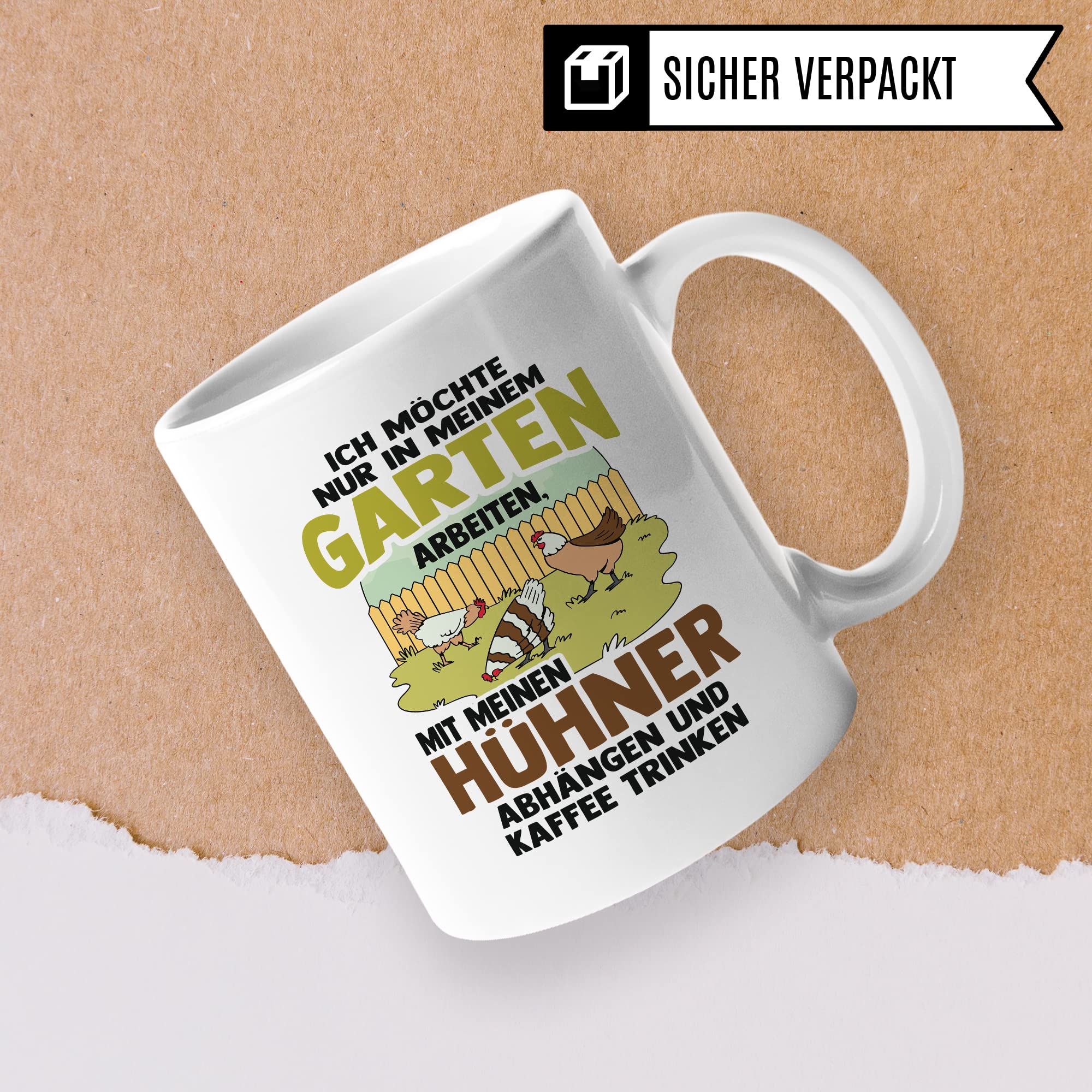 Garten Hühner Tasse Gartenarbeit Kaffeetasse Hühnerhalter-in Kaffee-Becher Heimgärtner Geschenkidee lustig Geschenk Humor