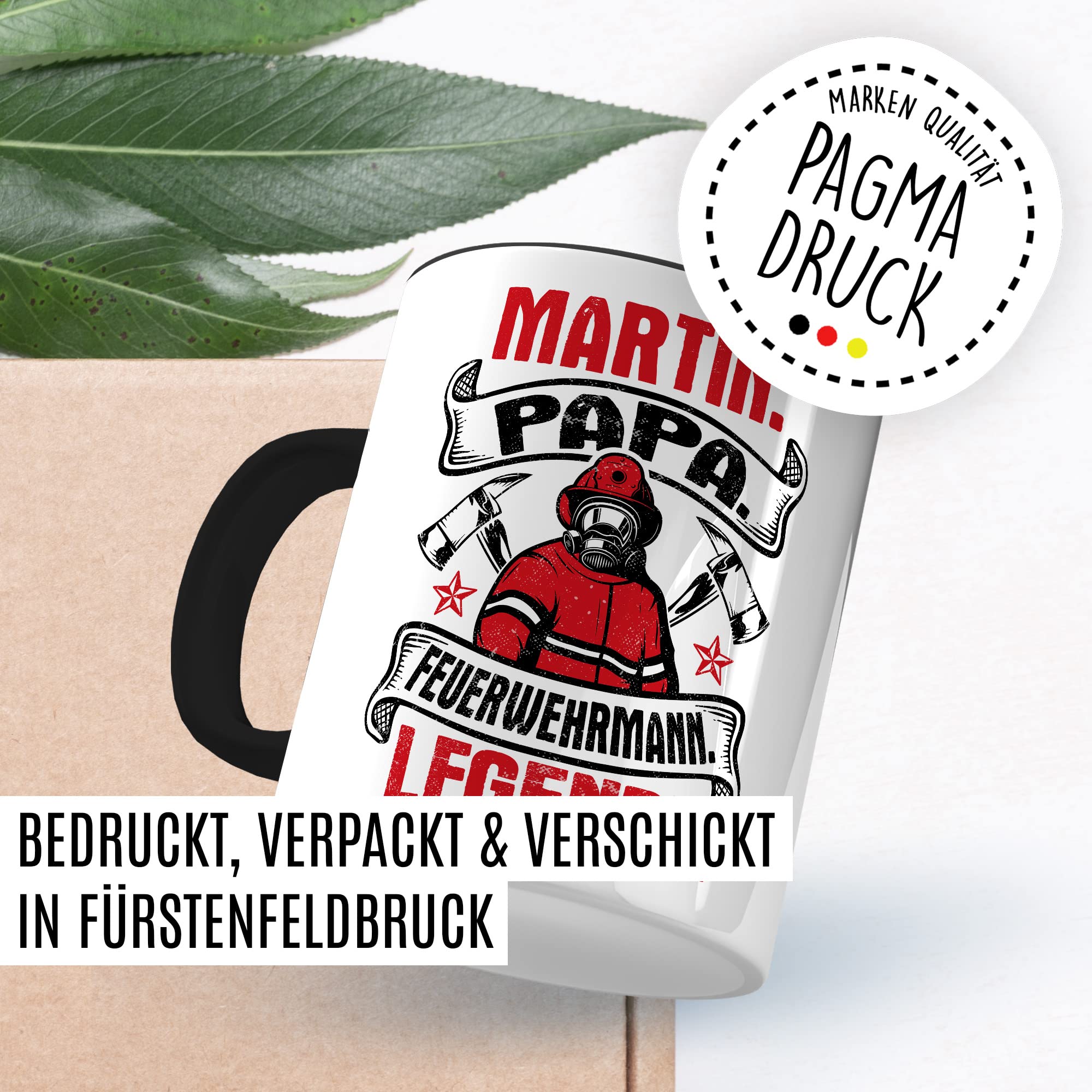 Feuerwehrmann Tasse Personalisierbar Geschenkidee Wunschname Kaffeetasse mit coolen Spruch Geschenk für Papa Vater Kaffeebecher Feuerwehr Becher