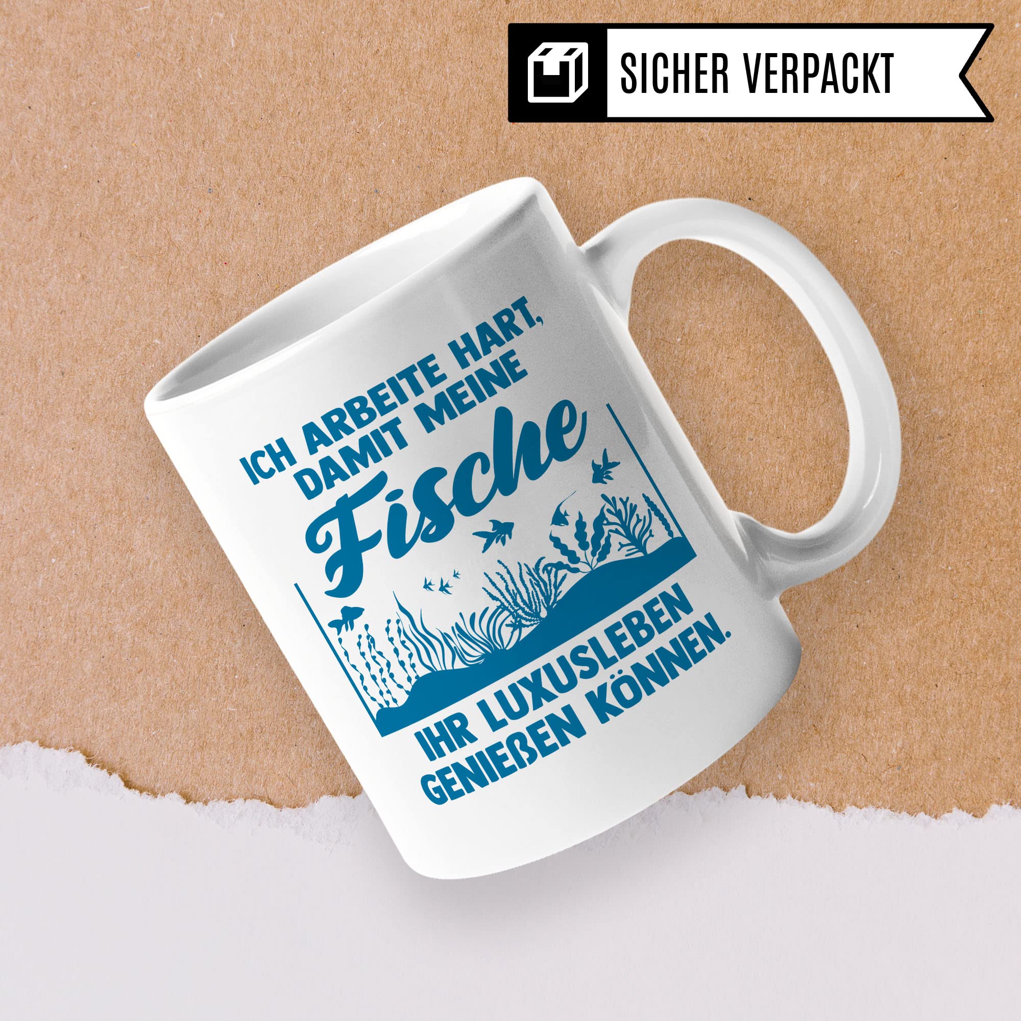 Aquarium Tasse, Ich arbeite hart, damit meine Fische ihr Luxusleben genießen können, Fische Geschenk, Spruch lustig Fischeliebhaber Aquariumbesitzer Geschenk-Idee