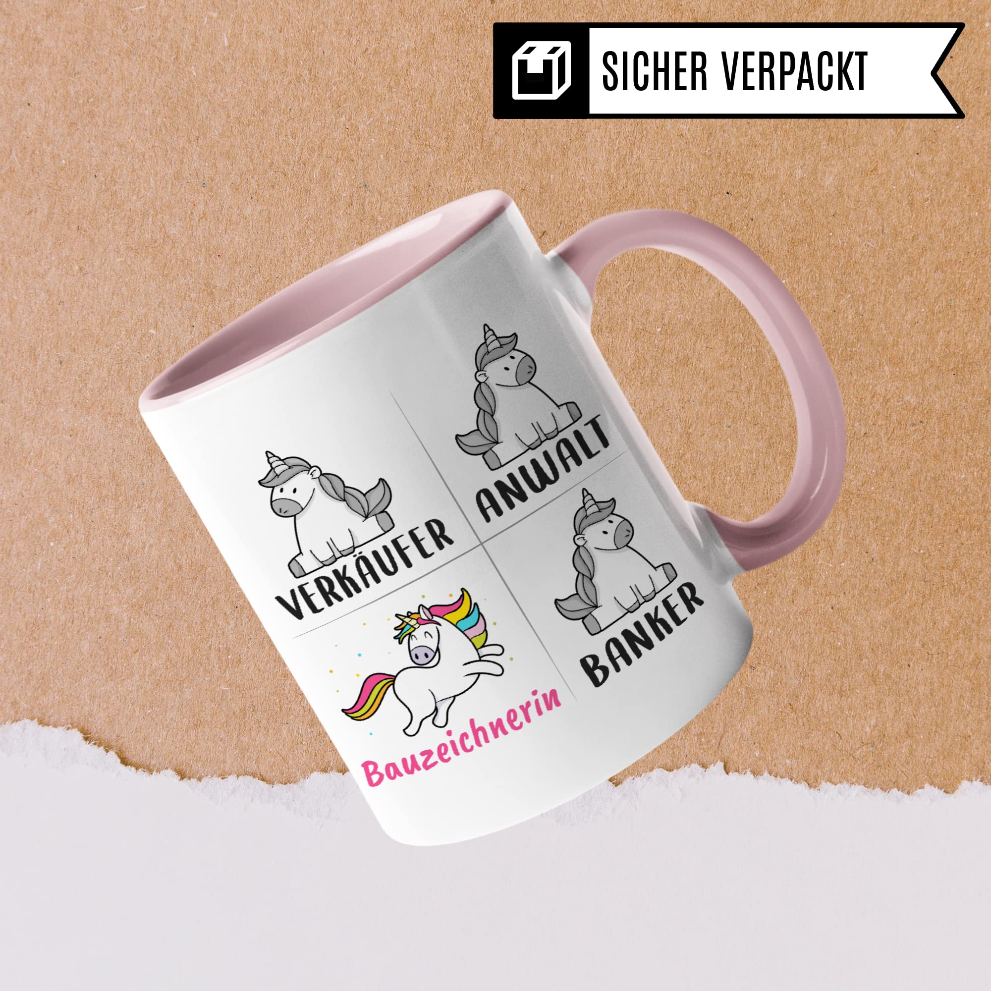 Tasse Bauzeichnerin lustig, Bauzeichnerin Geschenk, Spruch Bauzeichnung Hochbau Kaffeebecher Geschenkidee, Kaffeetasse Beruf Einhorn Frauen Teetasse Hochbauzeichnerin Becher