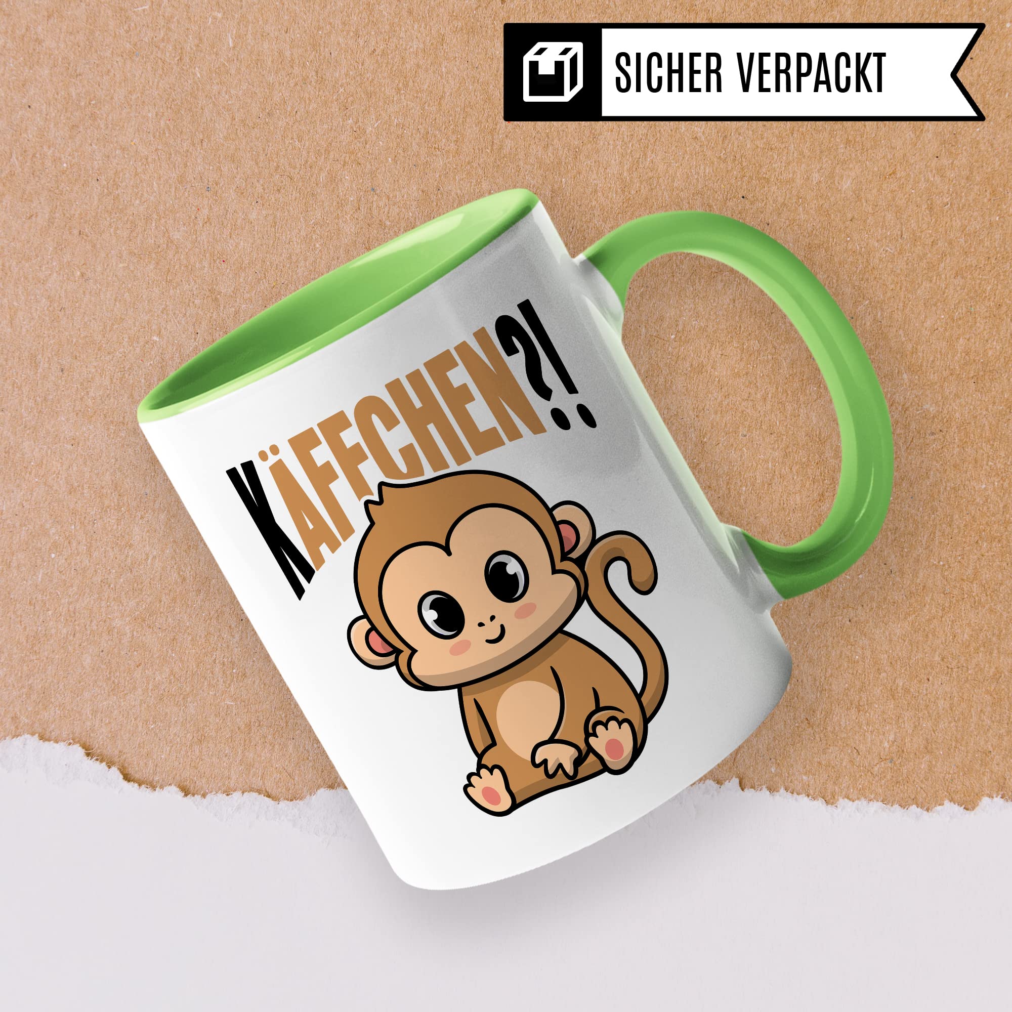 Käffchen Tasse Geschenk Kaffeetasse mit Spruch lustig Kaffee-Becher mit Affen-Motiv Teetasse Geschenkidee Kaffee-Liebhaber Kaffeetrinker und Kaffee-Fans Kaffee-Verehrer