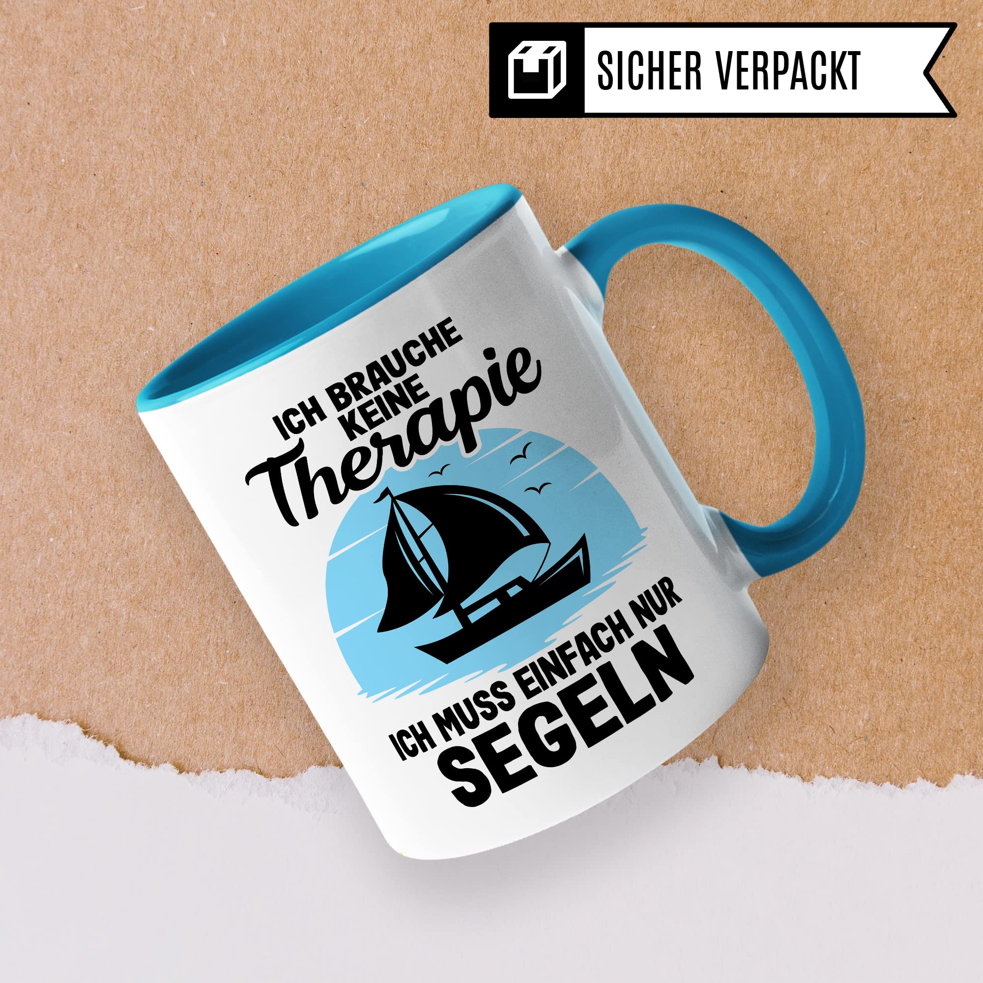 Tasse segeln, Ich brauche keine Therapie ich muss einfach nur segeln Geschenk Kaffeetasse Kaffee-Becher Tasse mit Spruch lustig Kapitän Bootliebhaber Teetasse Bootbesitzer Segler
