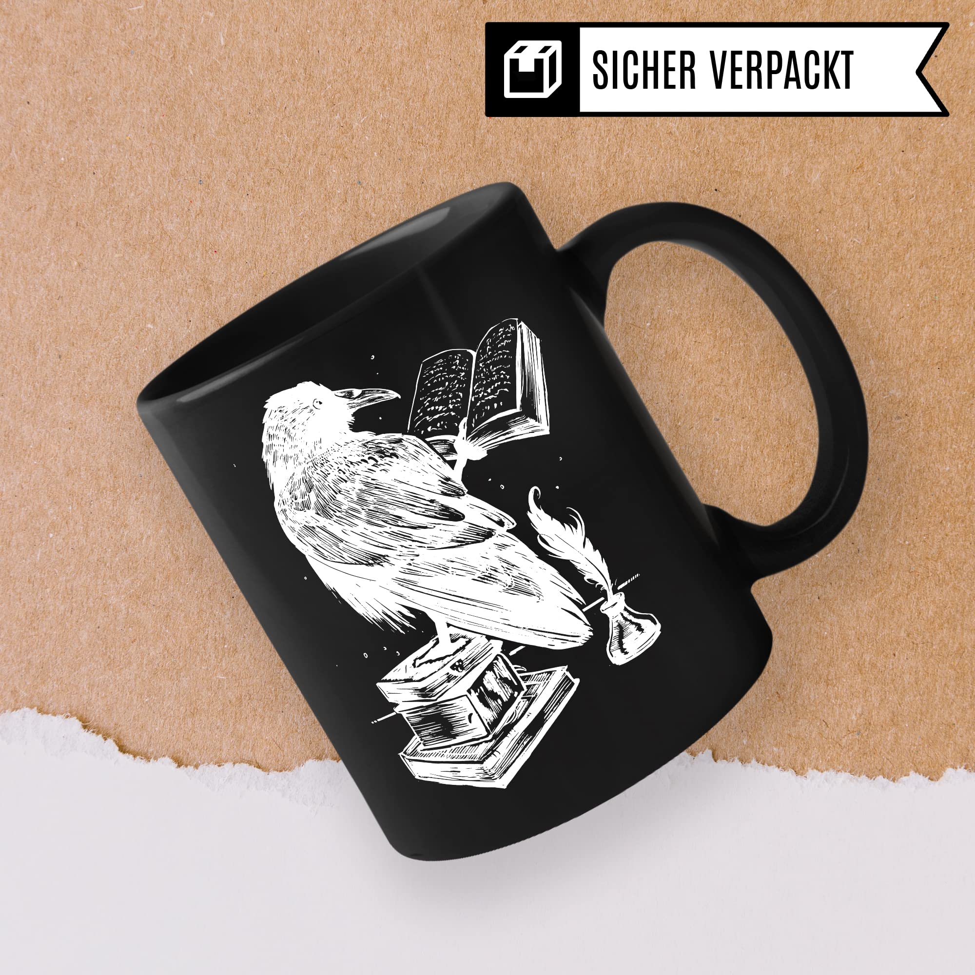 Bücher Tasse Raben Kaffeetasse Geschenk Bücherwurm Lesen Kaffee-Becher Leseratte Teetasse Geschenk Buch Bücherfan Geschenkidee Fantasy