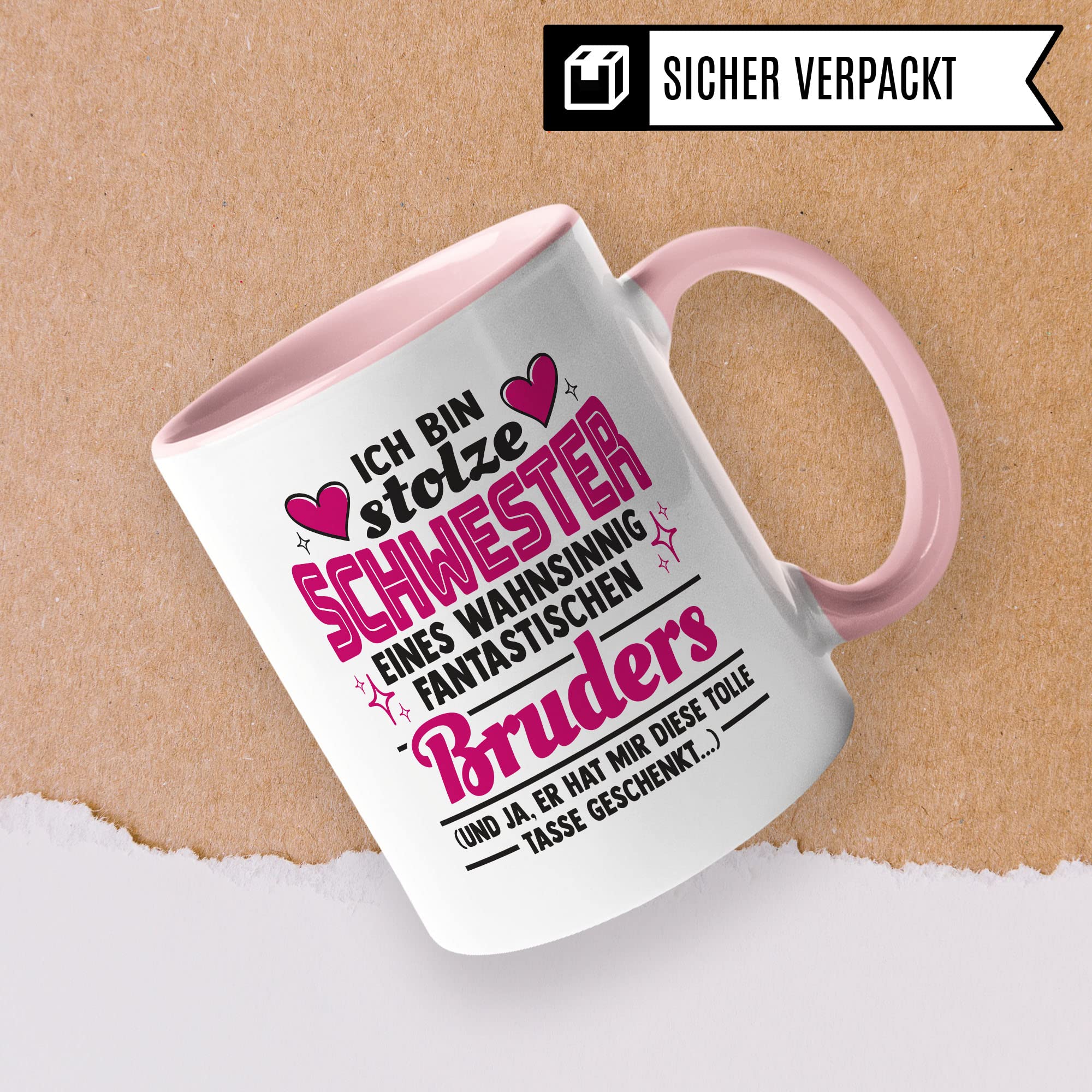 Tasse Schwester Geschenk, Ich bin stolze Schwester eines wahnsinnig fantastischen Bruders Geschenkidee Kaffee-Becher Kaffeetasse Teetasse Tasse mit Spruch lustig Geschwisterkind