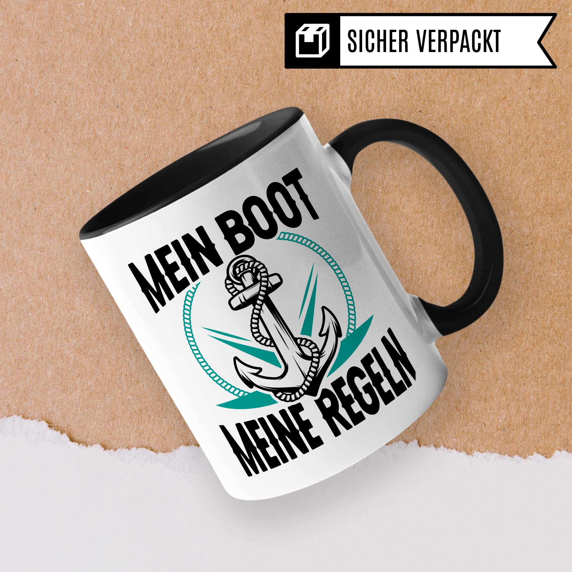 Tasse Kapitän, Mein Boot meine Regeln Geschenk Bootliebhaber Geschenkidee Bootbesitzer Kaffee-Becher Kaffeetasse mit Spruch lustig Teetasse Anker-Motiv