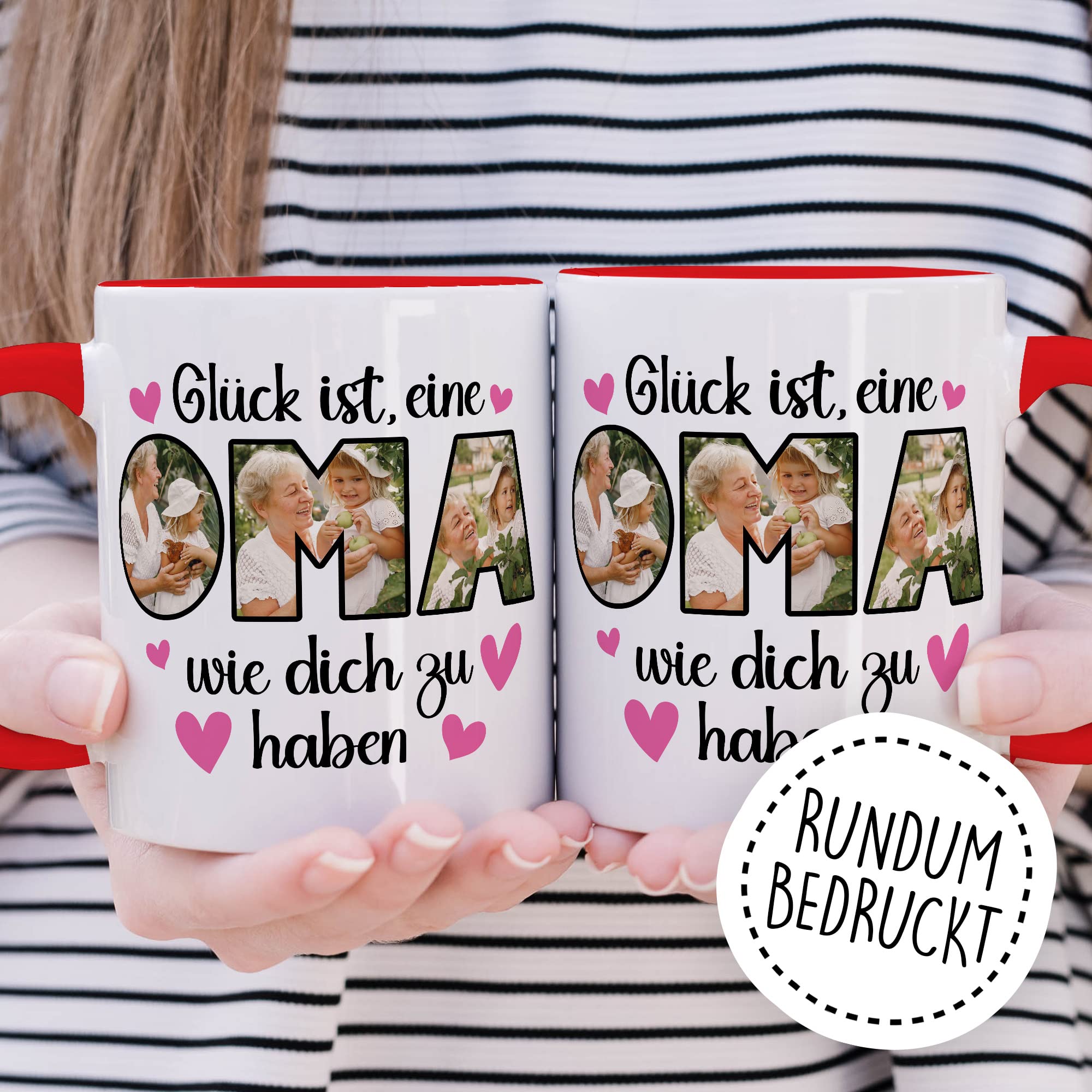 Oma Tasse personalisliert mit Bild, Glück ist eine Oma wie dich zu haben, Geschenk personalisierbar Großmutter Spruch Enkelkinder Geschenkidee Enkel Kaffeetasse