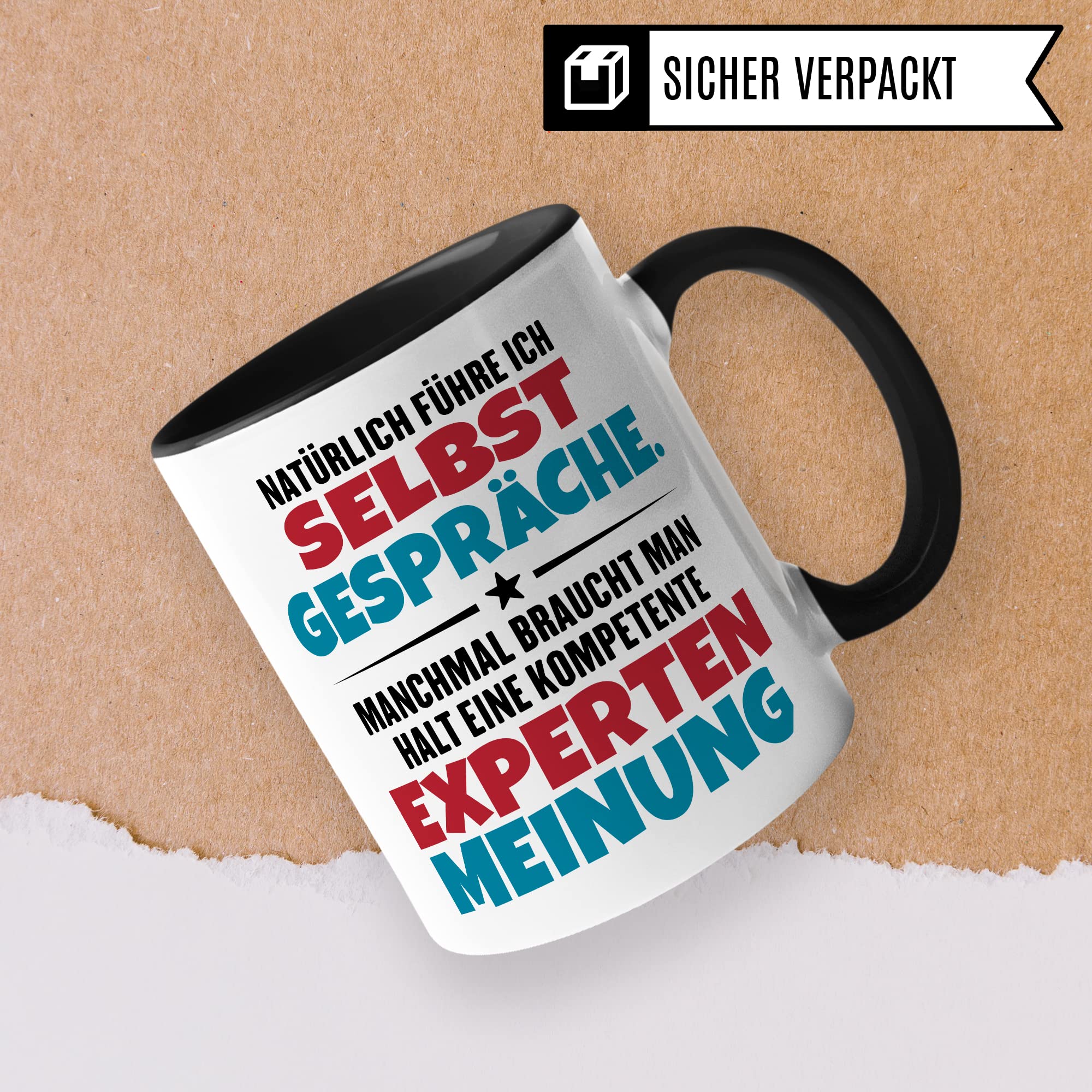 Lustige Tasse mit Spruch Kaffeetasse fürs Büro Humor Natürlich führe ich Selbstgespräche Spruch Geschenk Witz Geschenkidee Kaffee-Becher