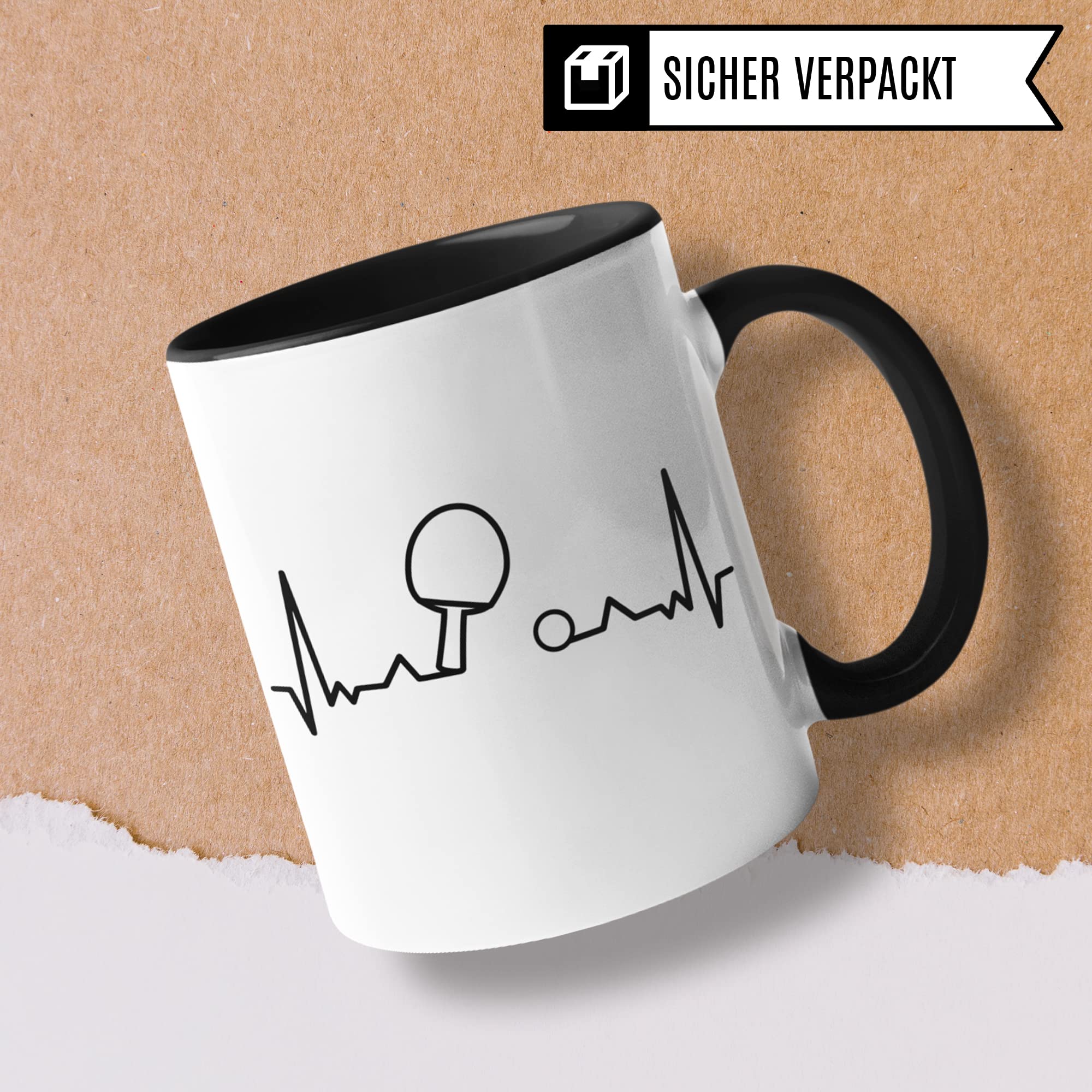 Tasse Tischtennis, Tischtennis Geschenke, Kaffeetasse für Tischtennisspieler Herzschlag Motiv, Tischtennis Geschenkidee Verein Mannschaft Trainer Ping Pong Kaffee-Becher