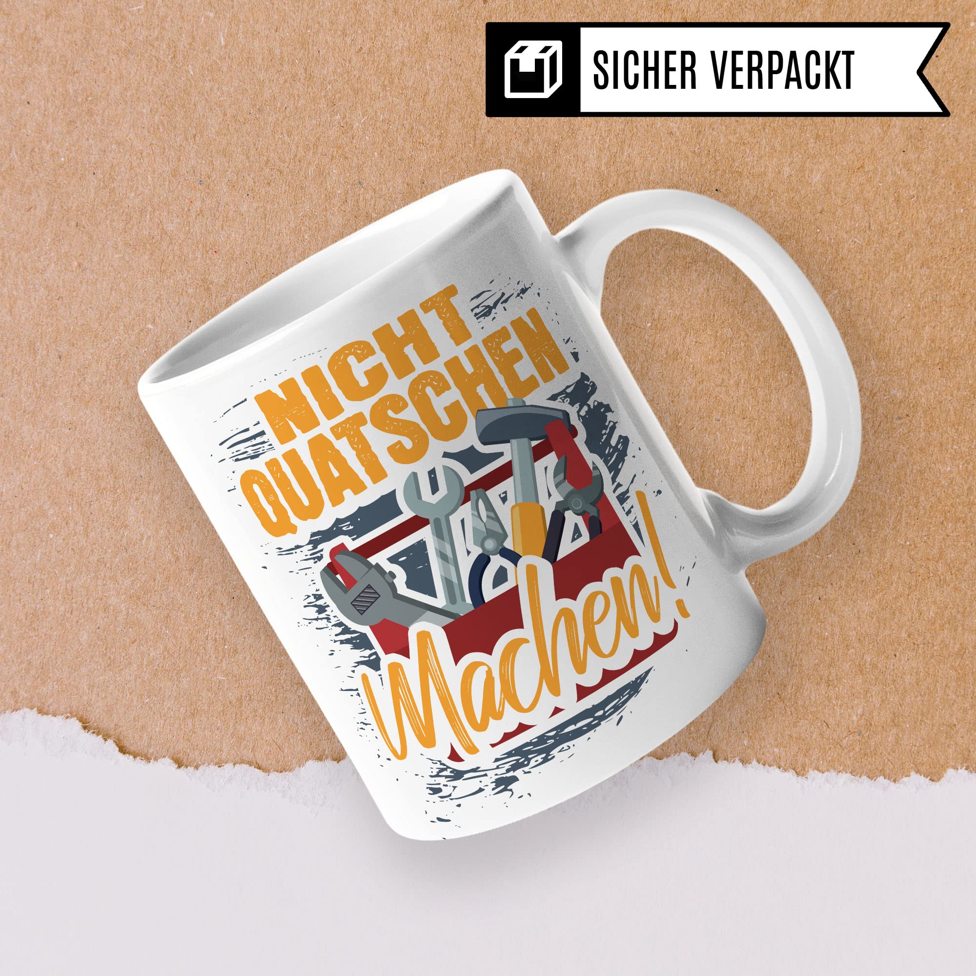 Handwerker Tasse, Werkstatt Spruch lustig, Männer Kaffeetasse Geschenkidee, Bauarbeiter Kaffeebecher, Bastler Becher, Humor Witz Geschenk für Heimwerker